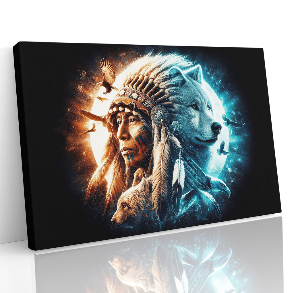 Native American, Wolf, Bear, Eagle Spirits Wall Art Canvas Print