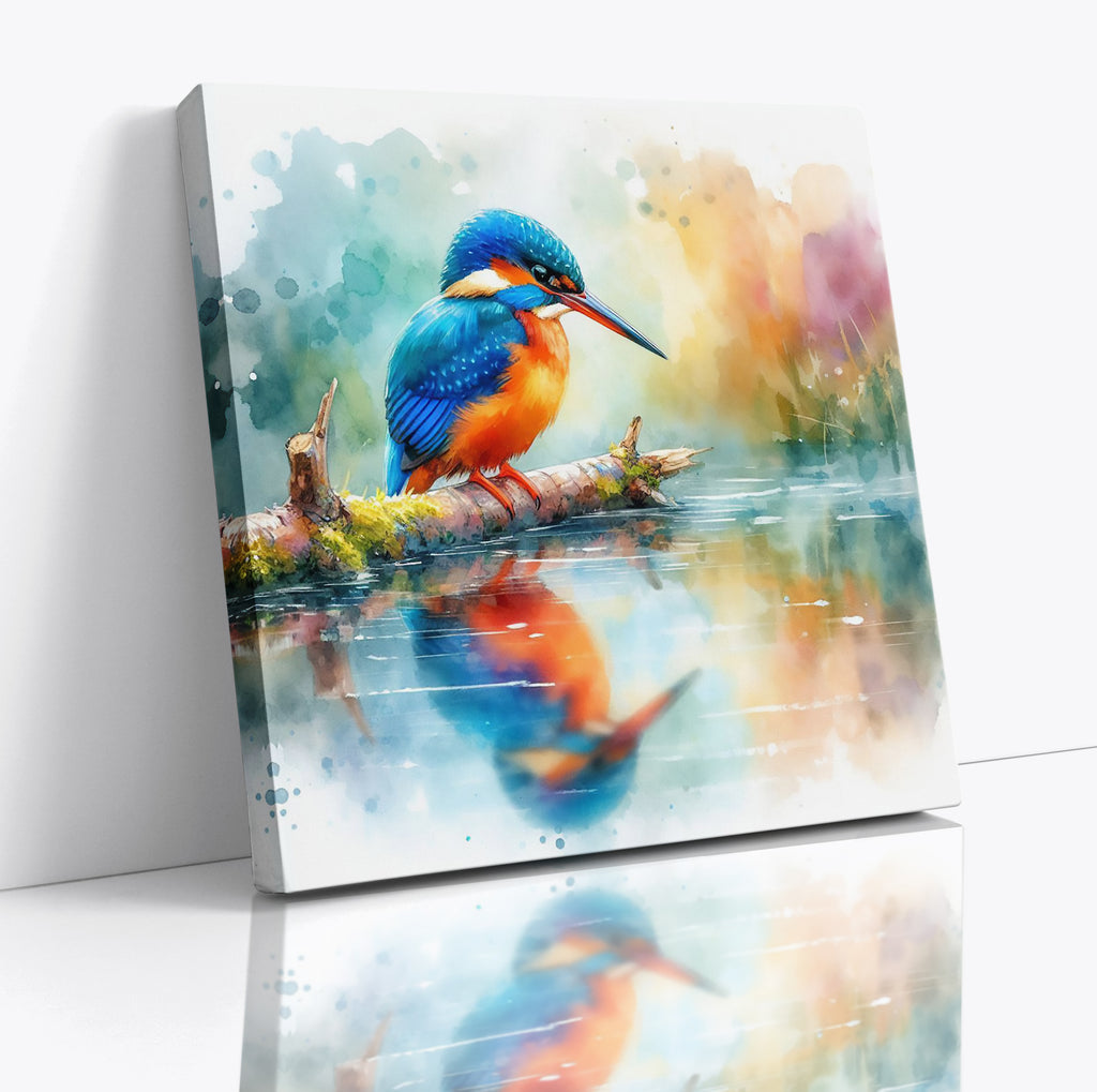 Kingfisher By the River Nature Canvas Wall Art Print