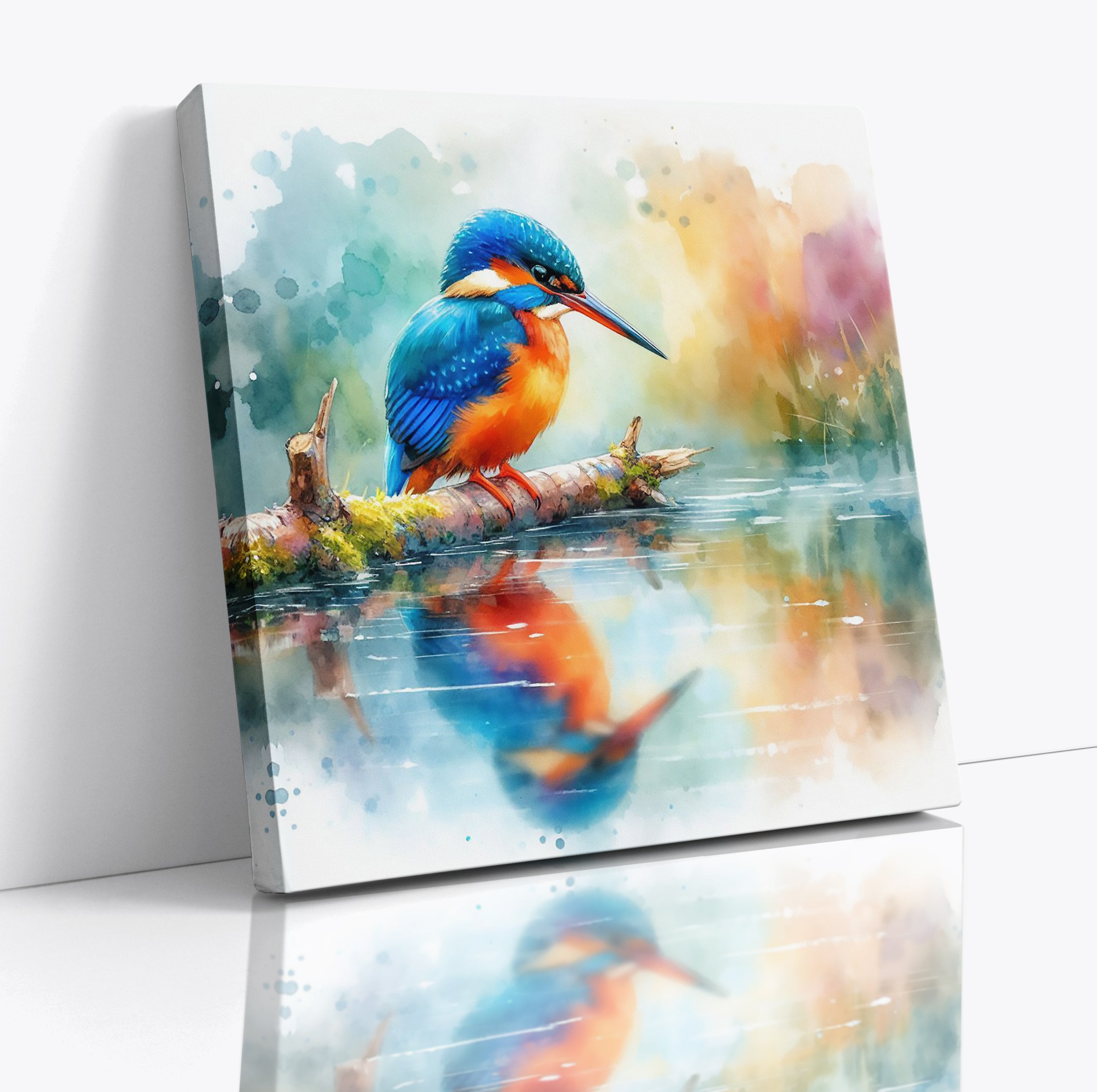 Kingfisher By the River Nature Canvas Wall Art Print