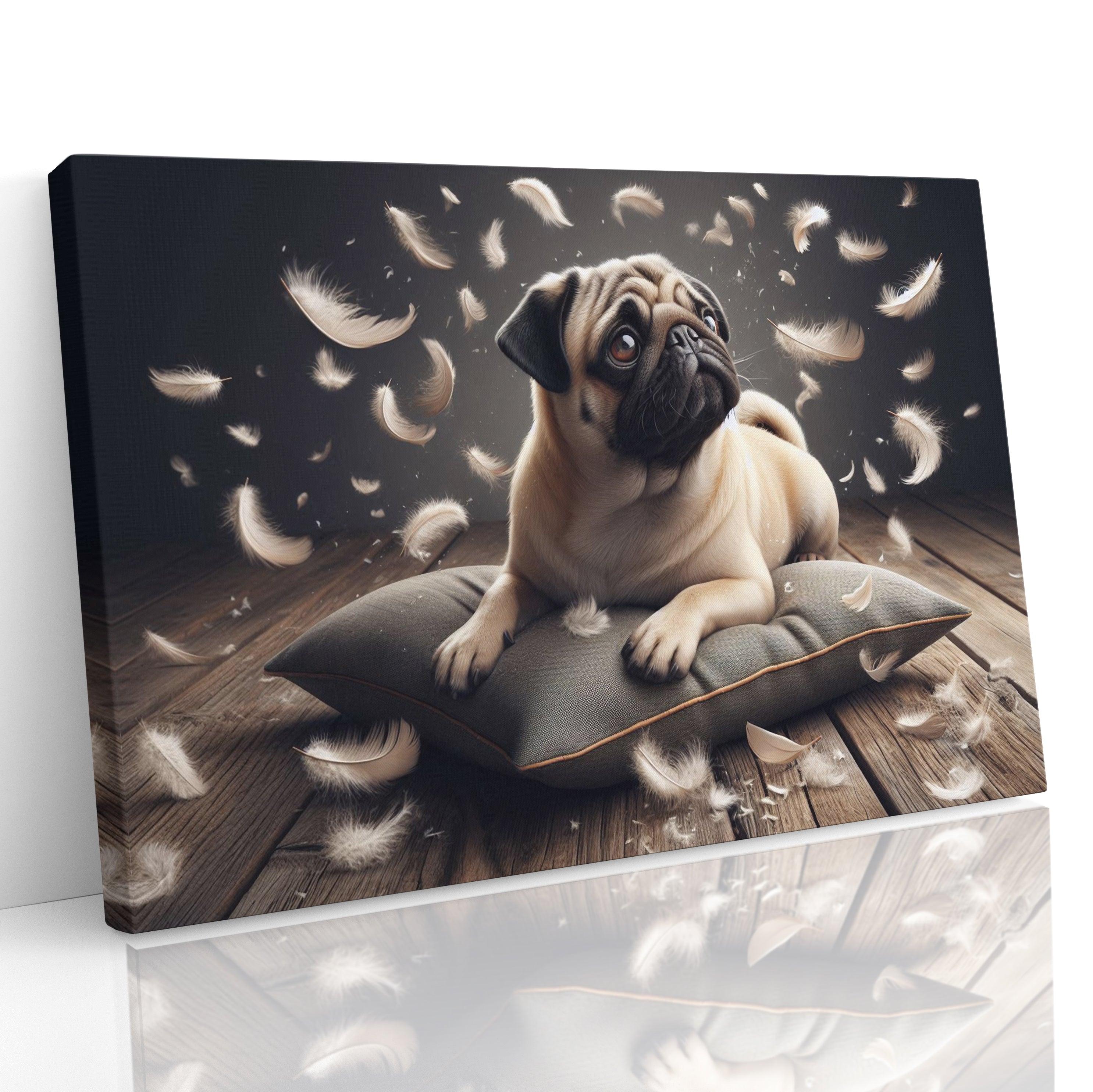 Cute Pug Dog Sat On Cushion Canvas Print Wall Art