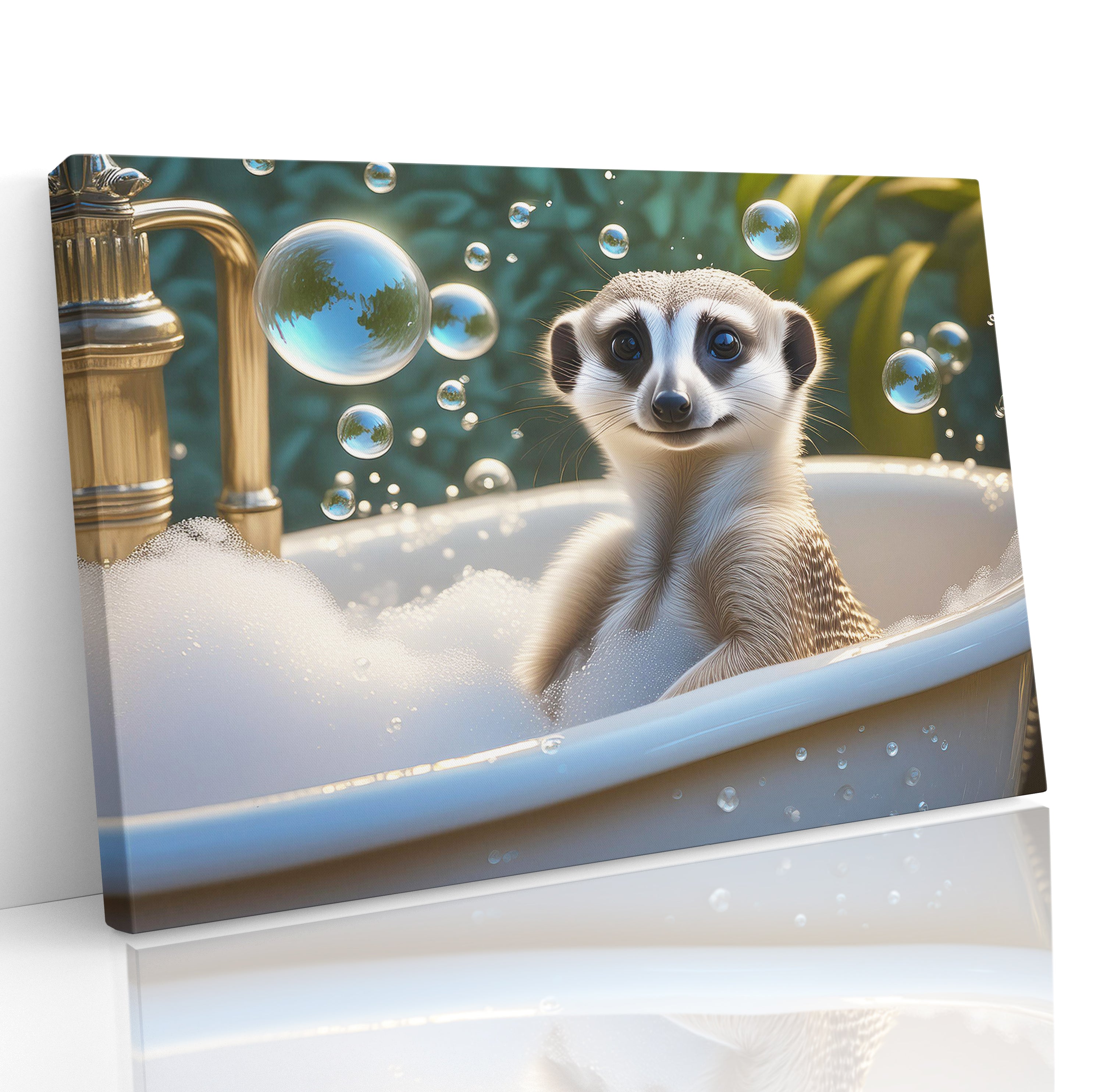 Cute Meerkat Sat In Bubble Bath Bathroom Wall Art