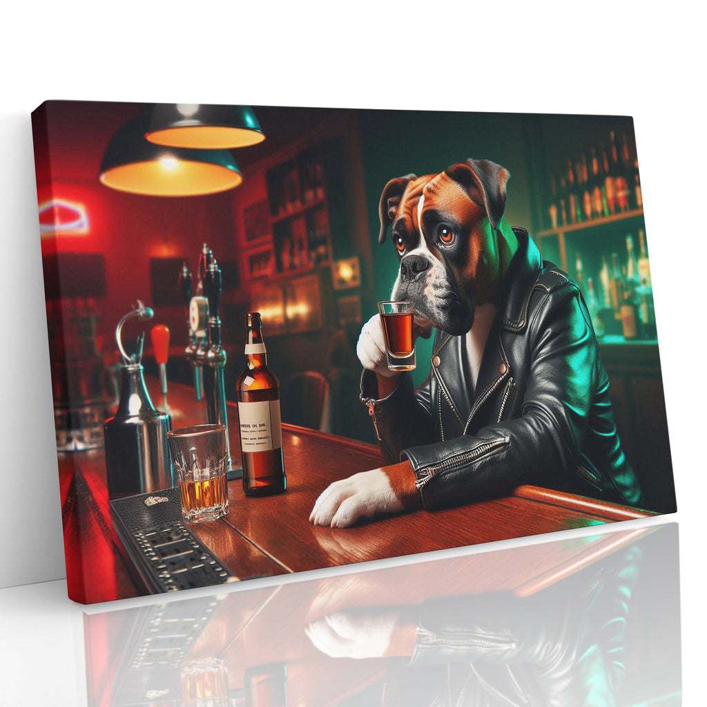 Boxer Dog Drinking Shots at a Bar Canvas Print Wall Art
