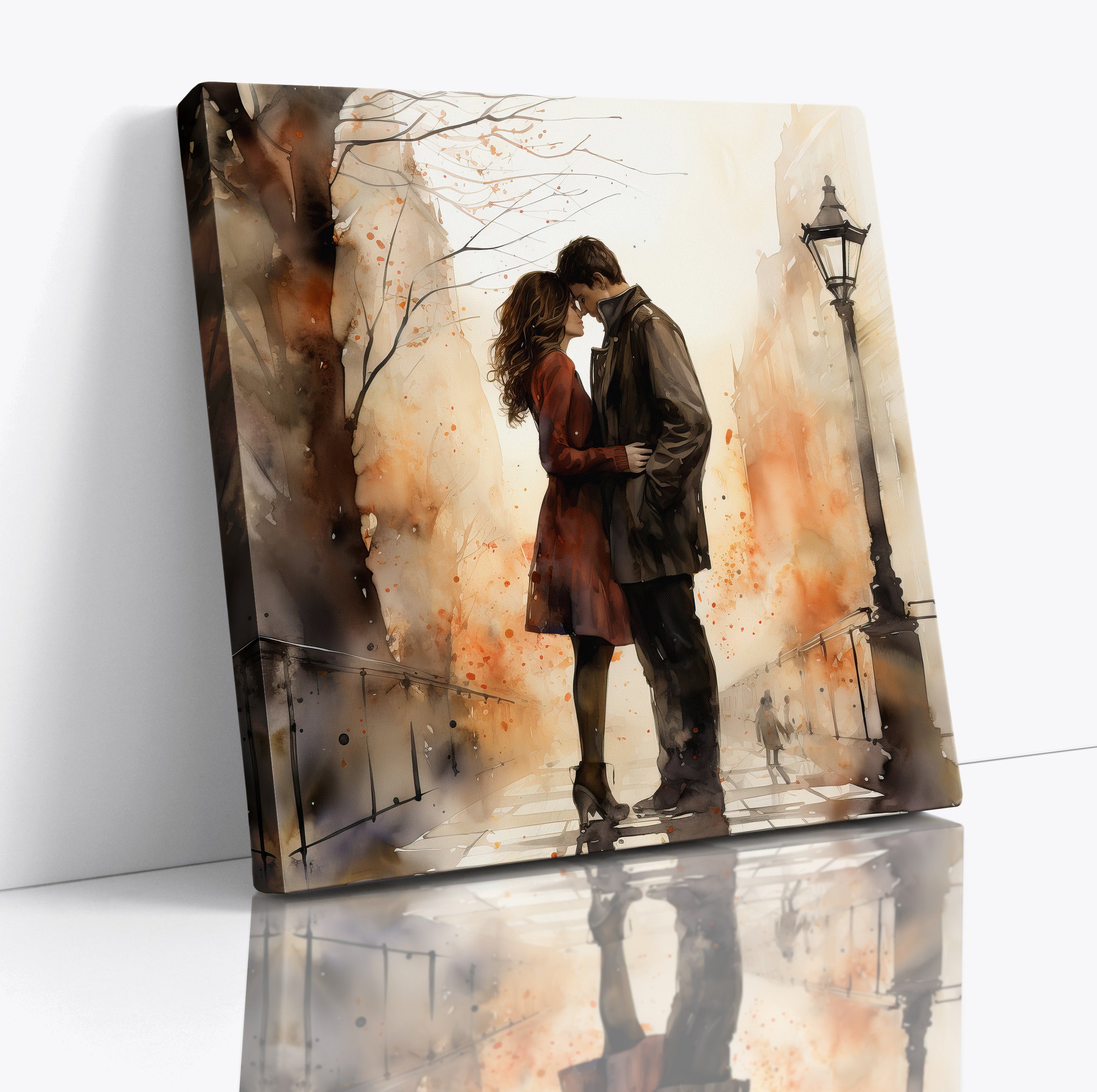 Couple Kissing Romantic Embrace Painting Canvas Wall Art Picture Print Poster