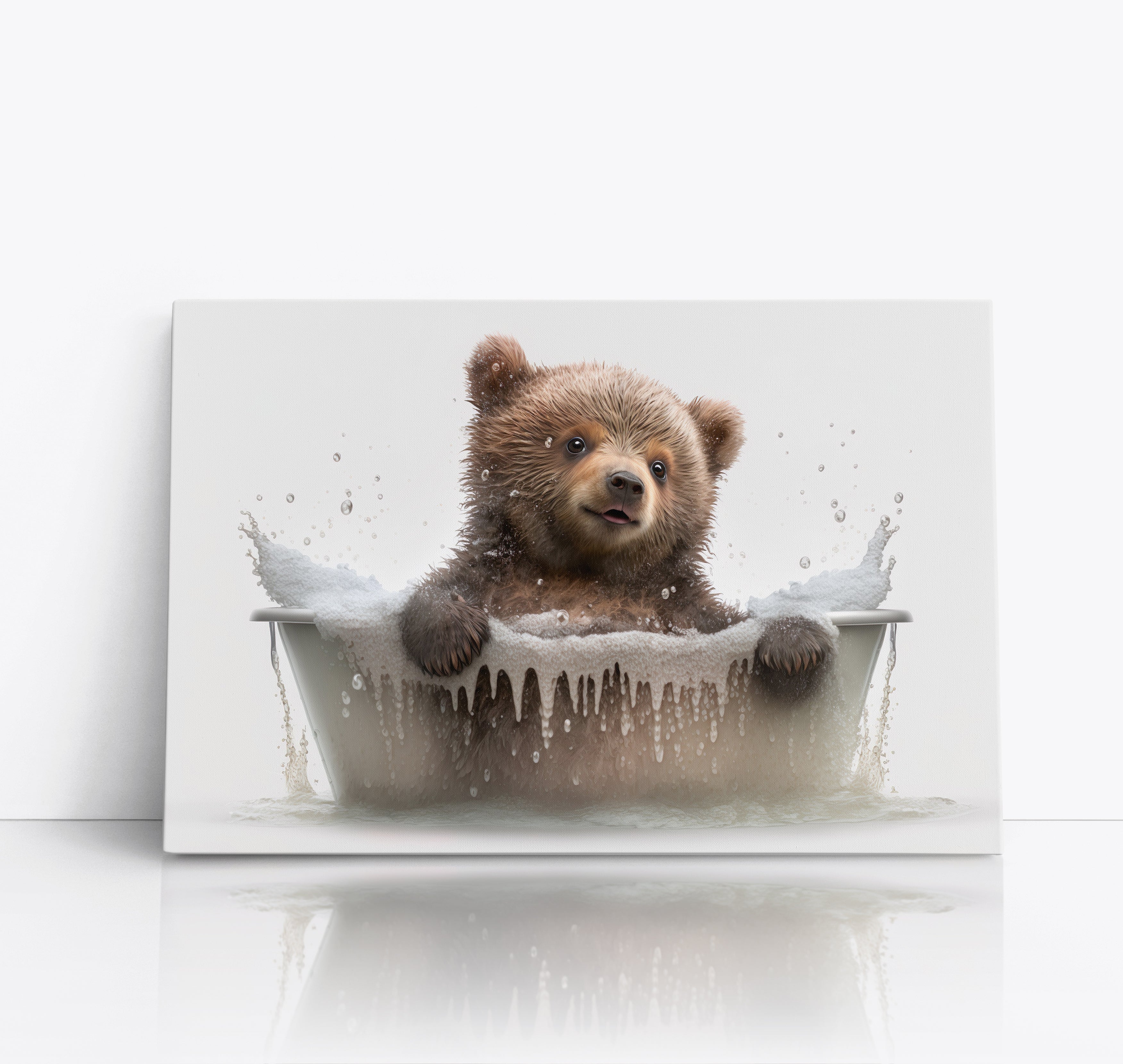 Cute Bear Cub In A Bubble Bath Canvas Print Wall Art
