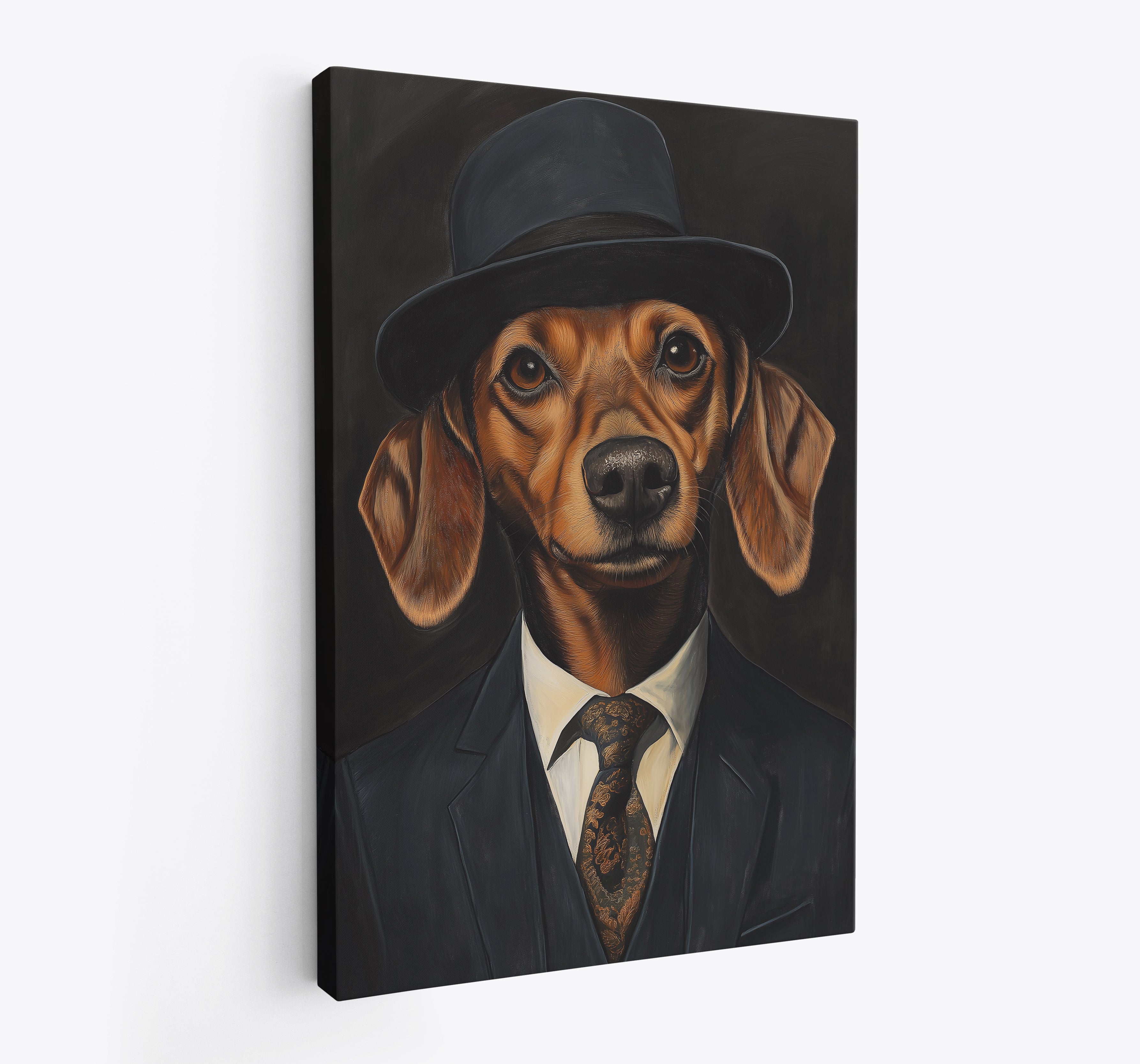 Dachshund In A Suit Canvas Wall Art Print Framed Home Decor Picture