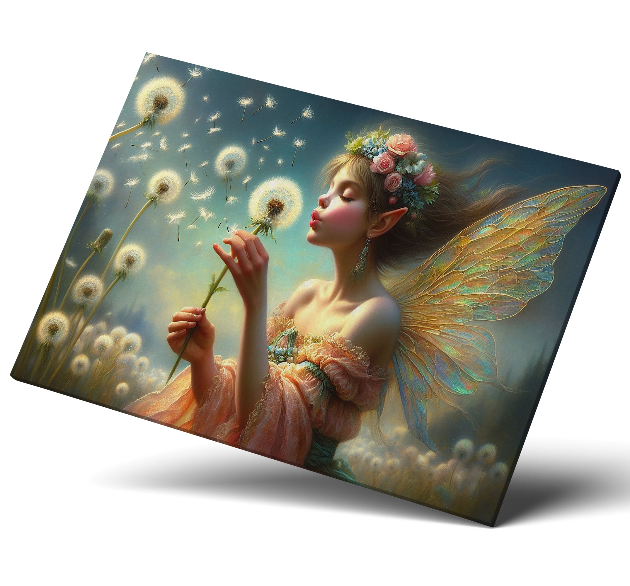Fantasy Fairy Blowing a Dandelion Wall Art Canvas Print