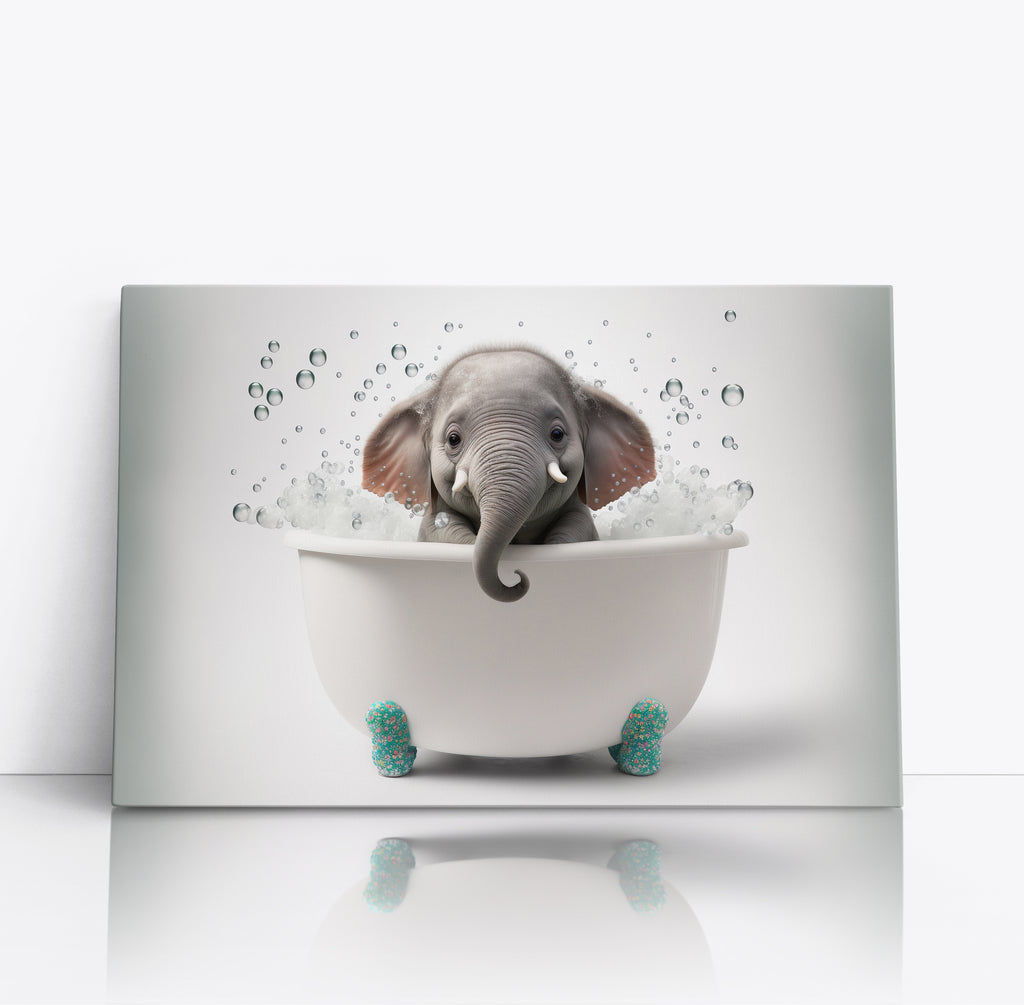 Cute Baby Elephant In a Bubble Bath Wall Art Canvas Print