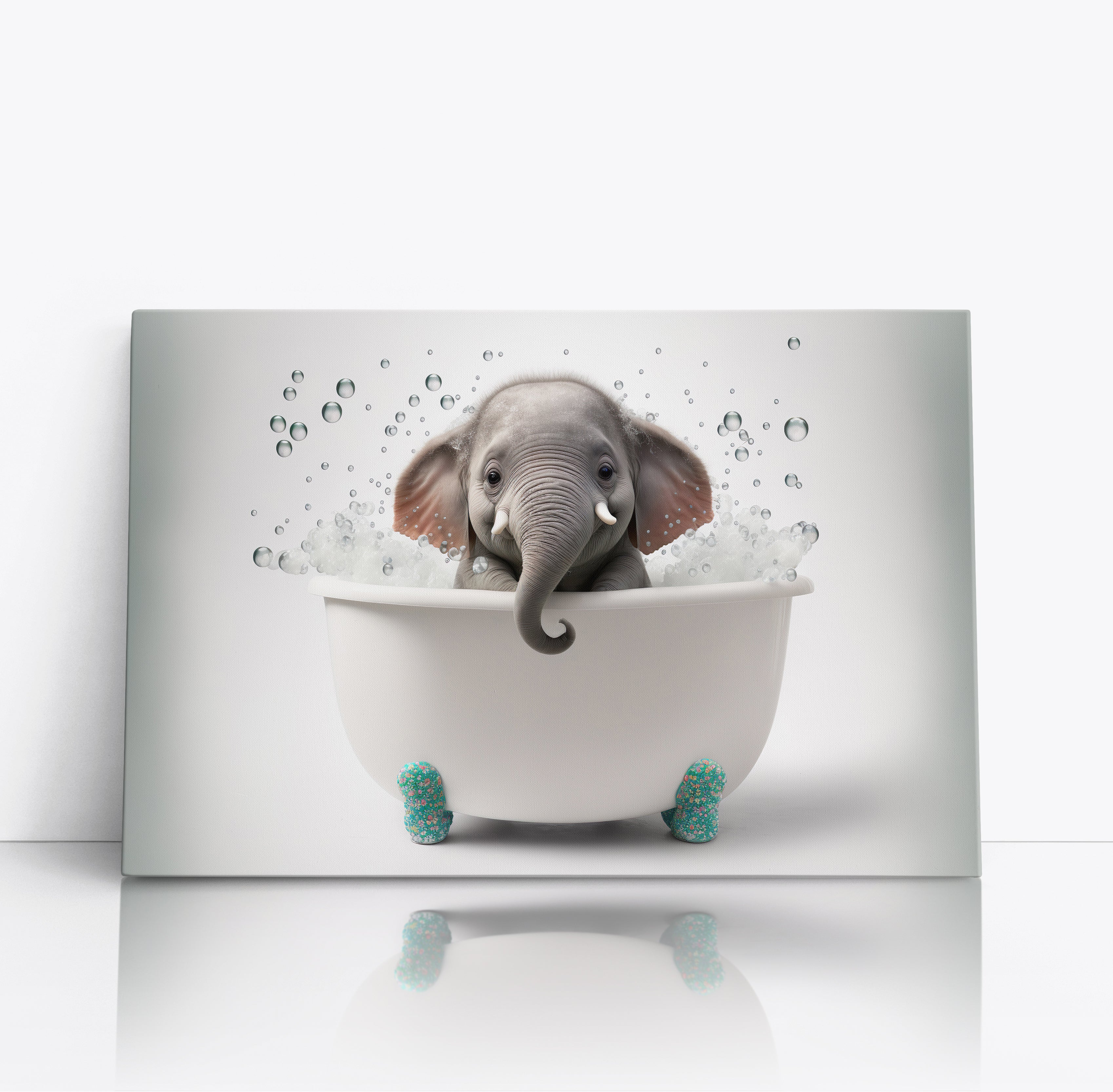 Cute Baby Elephant In a Bubble Bath Wall Art Canvas Print