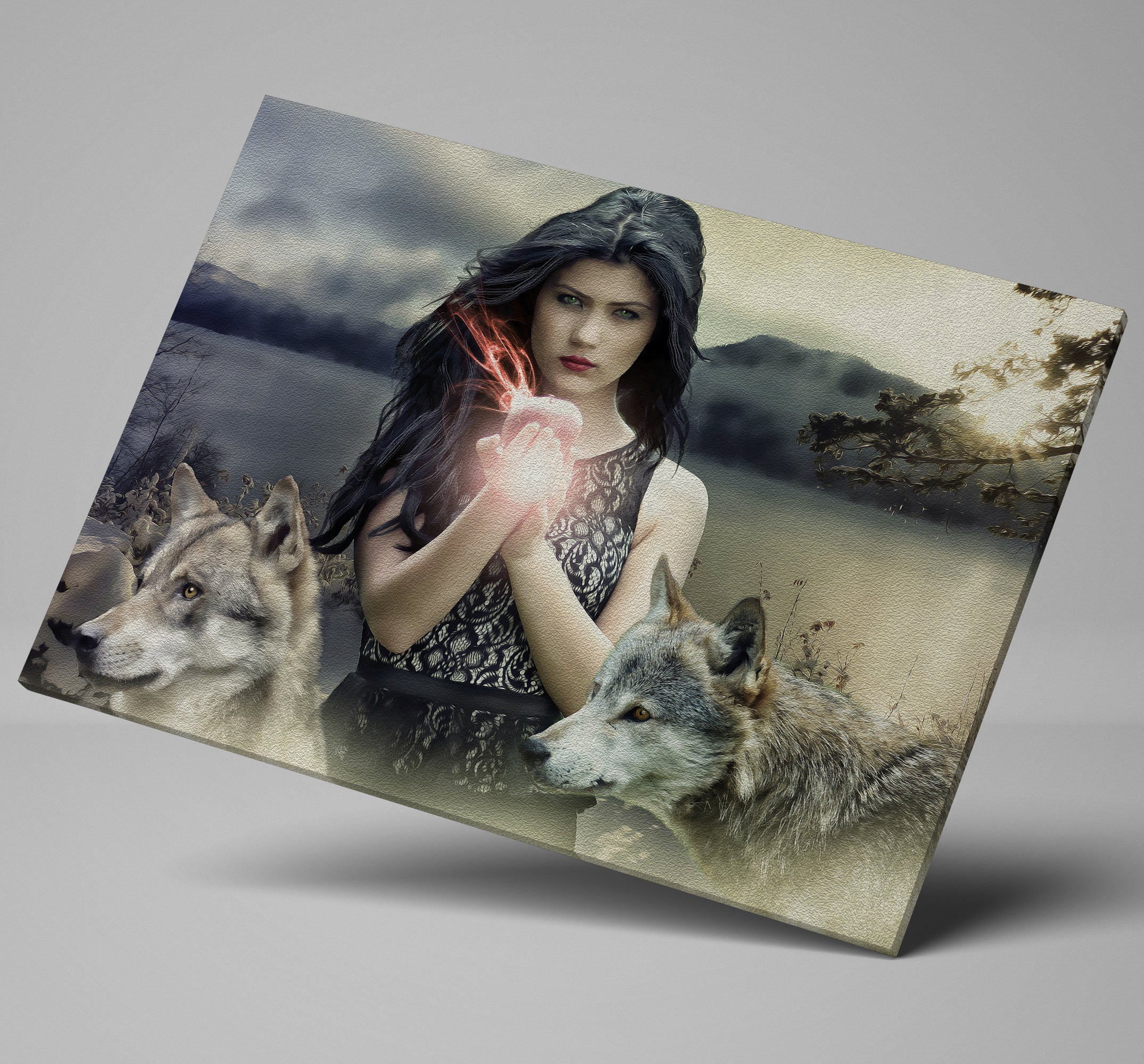 Fantasy Gothic Girl and Wolves Canvas Print Wall Art