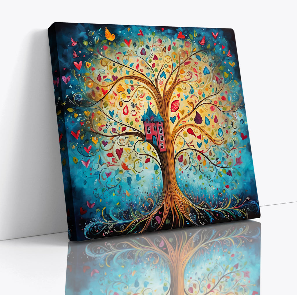Colour Tree of Life Abstract Square Canvas Print Picture Modern Wall Art