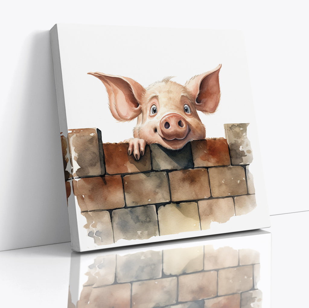 Funny Pig peering Over The Wall Canvas Print Wall Art