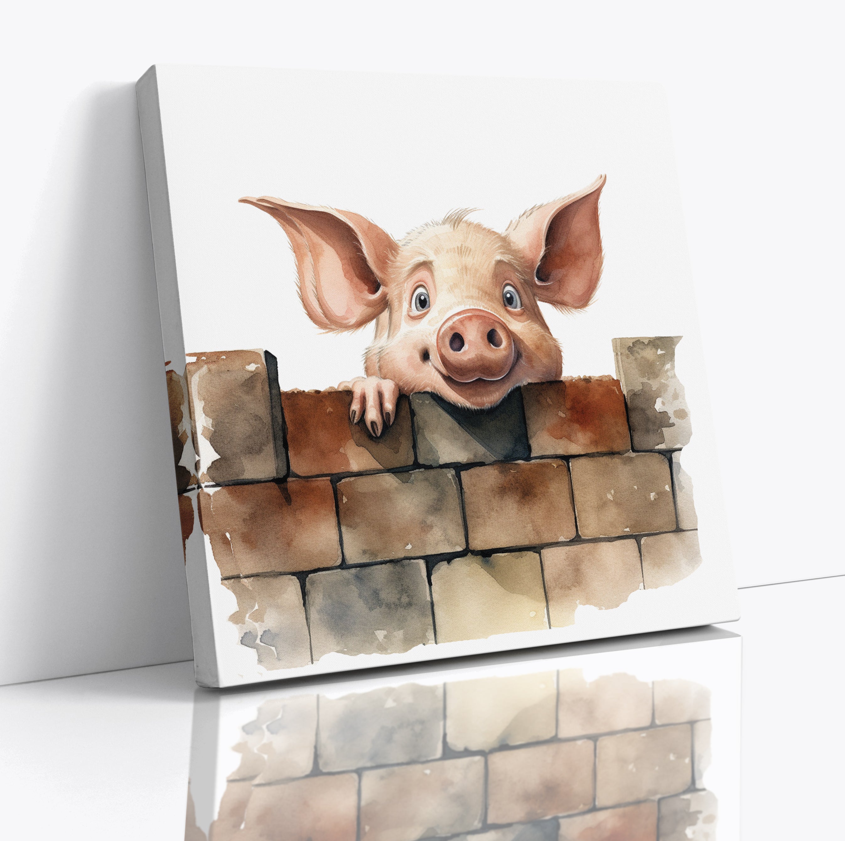 Funny Pig peering Over The Wall Canvas Print Wall Art