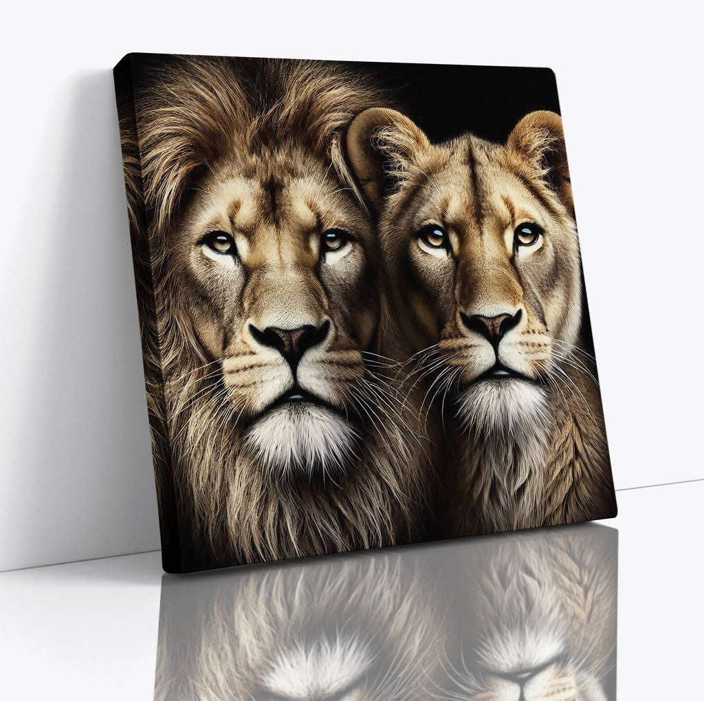 Majestic Lion and Lioness Big Cat Square Canvas Print Wall Art