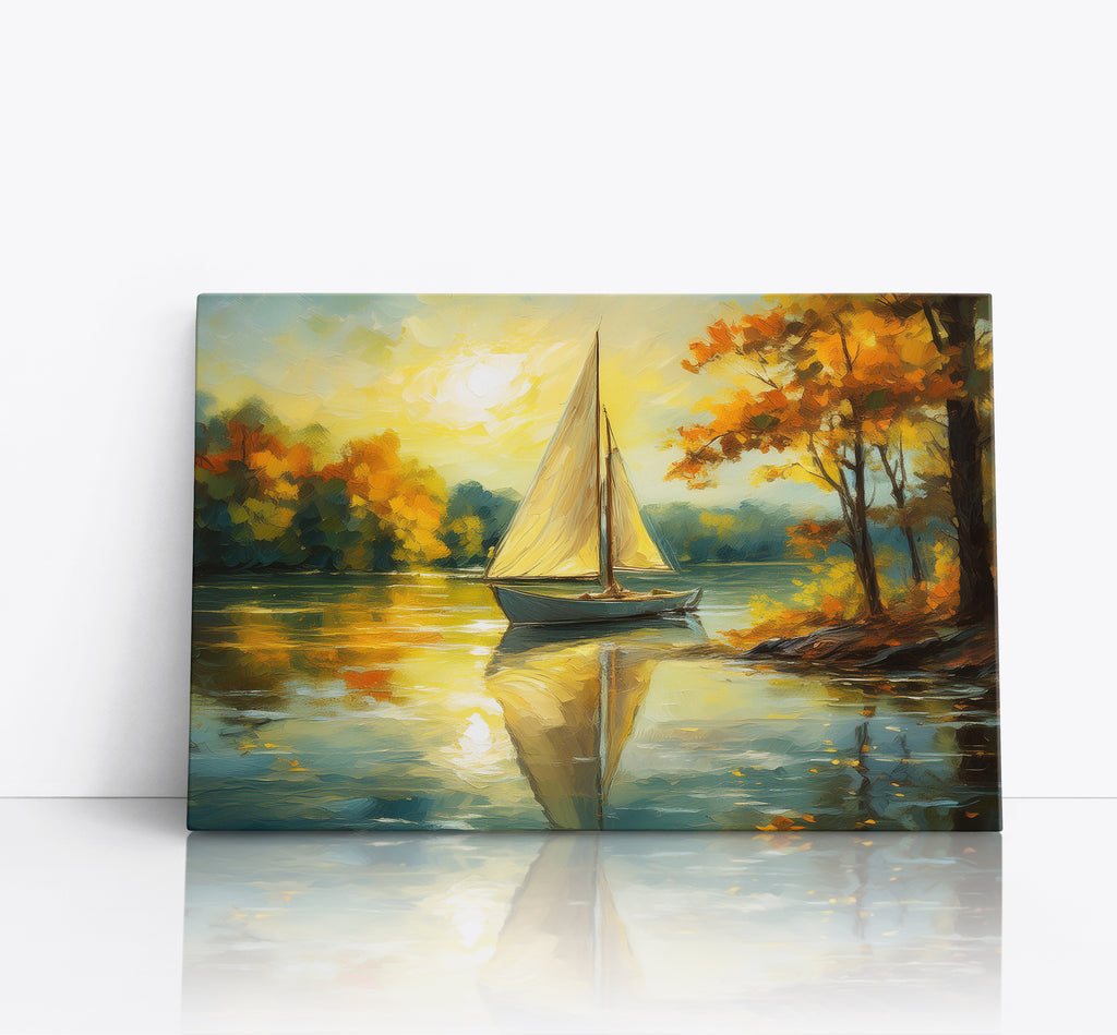 Scenic Sail Boat On Lake Canvas Print Wall Art