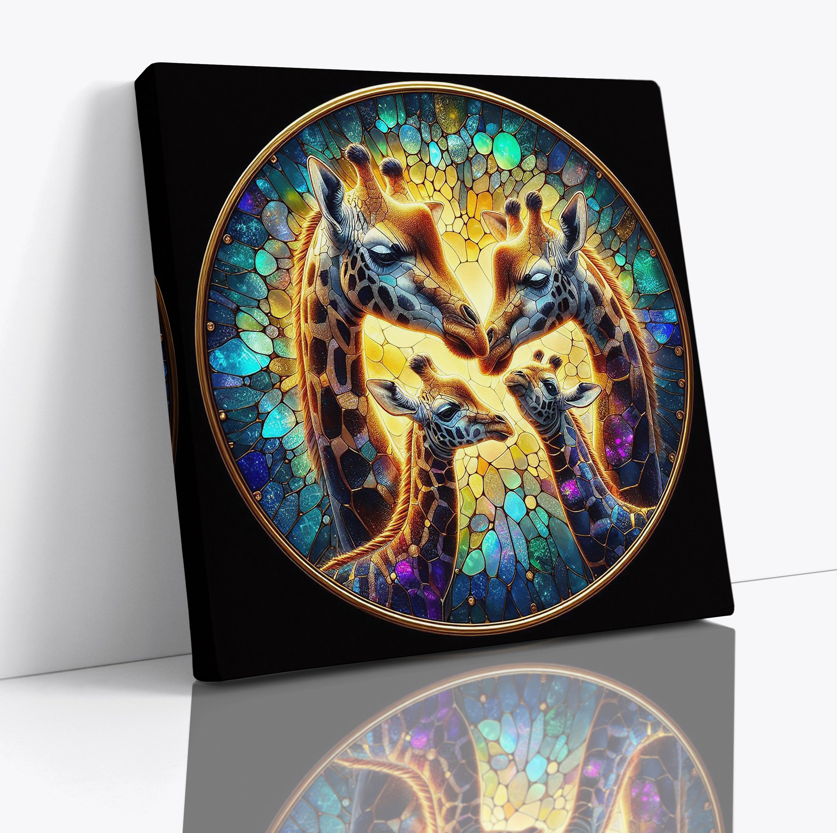 Giraffe Family Mosaic Square Canvas Print Wall Art or Poster Print