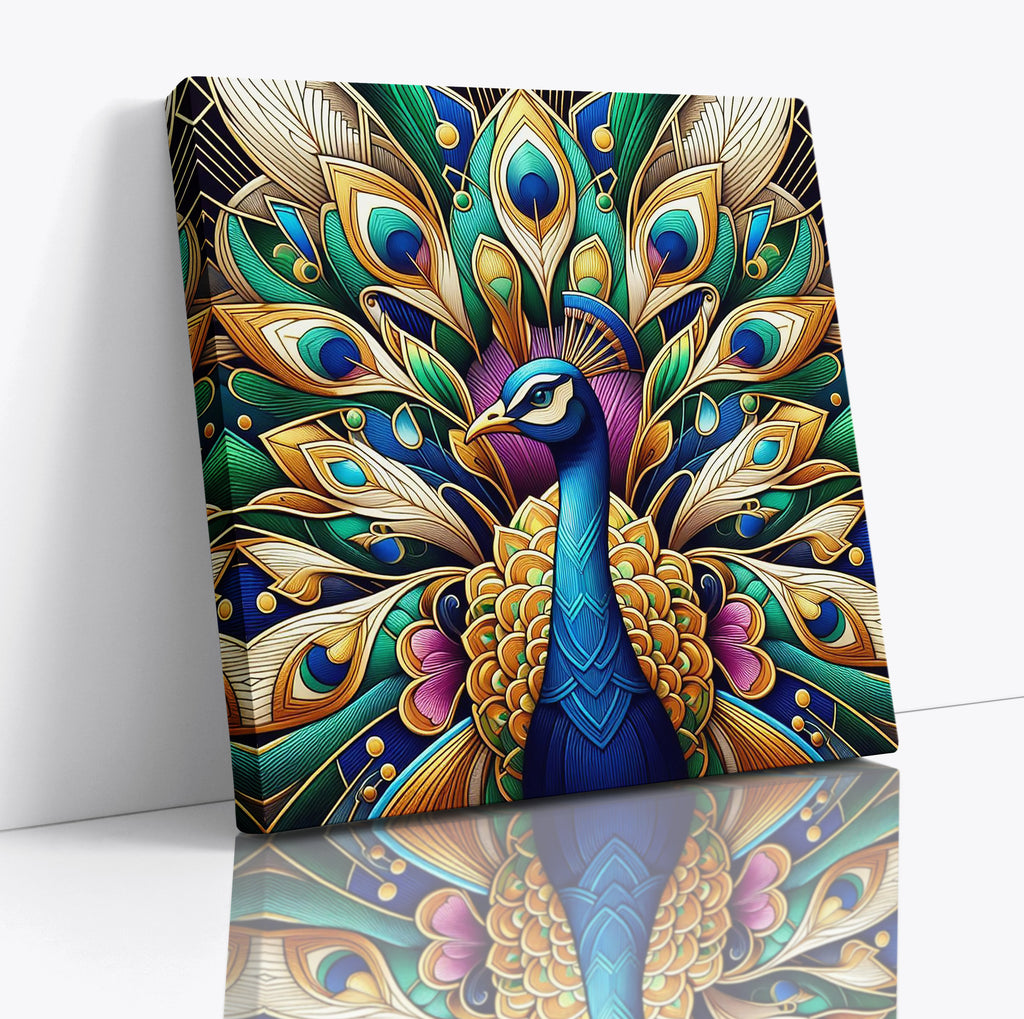 Beautiful Peacock Art Deco Square Wall Art Print