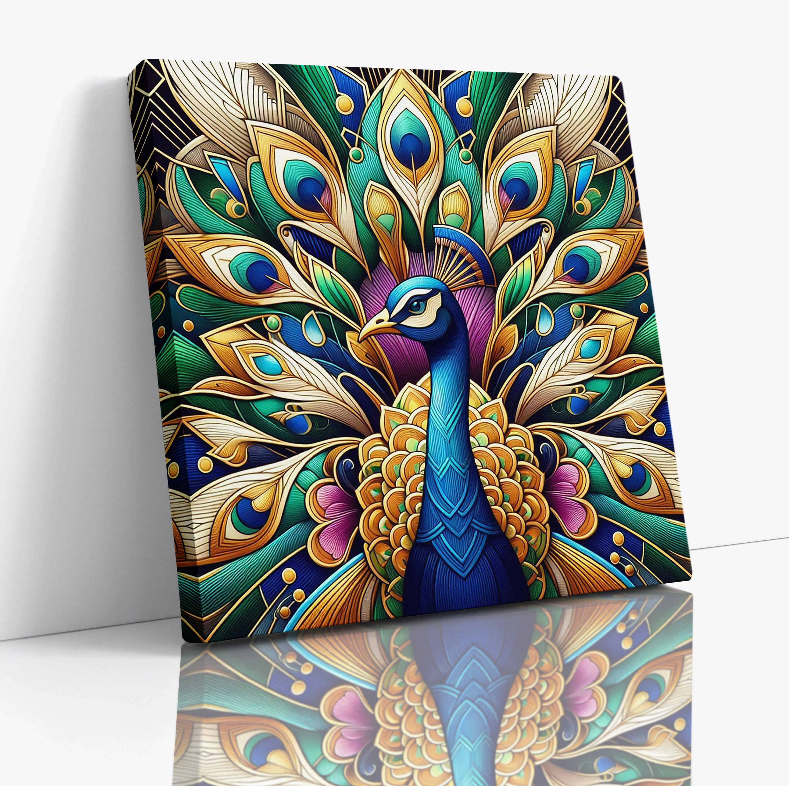 Beautiful Peacock Art Deco Square Wall Art Print