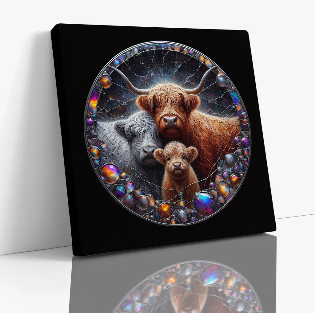 Highland Cow Family Mosaic Square Canvas Print Wall Art or Poster Print