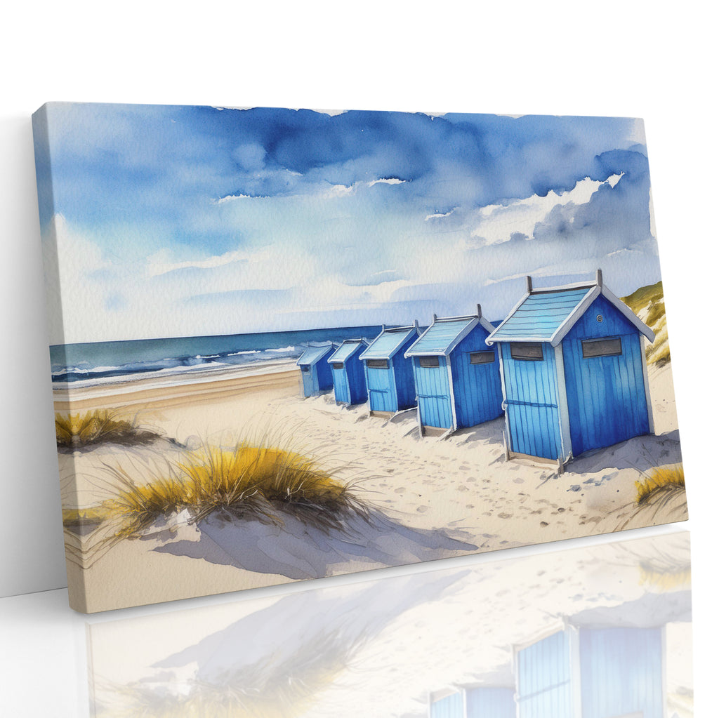 Blue Beach Huts Seaside Landscape Wall Art
