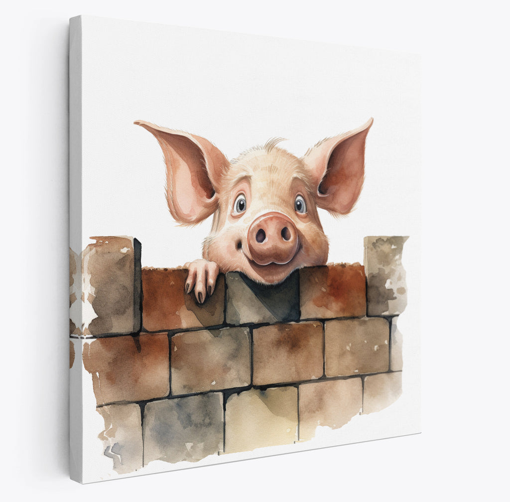 Funny Pig peering Over The Wall Canvas Print Wall Art