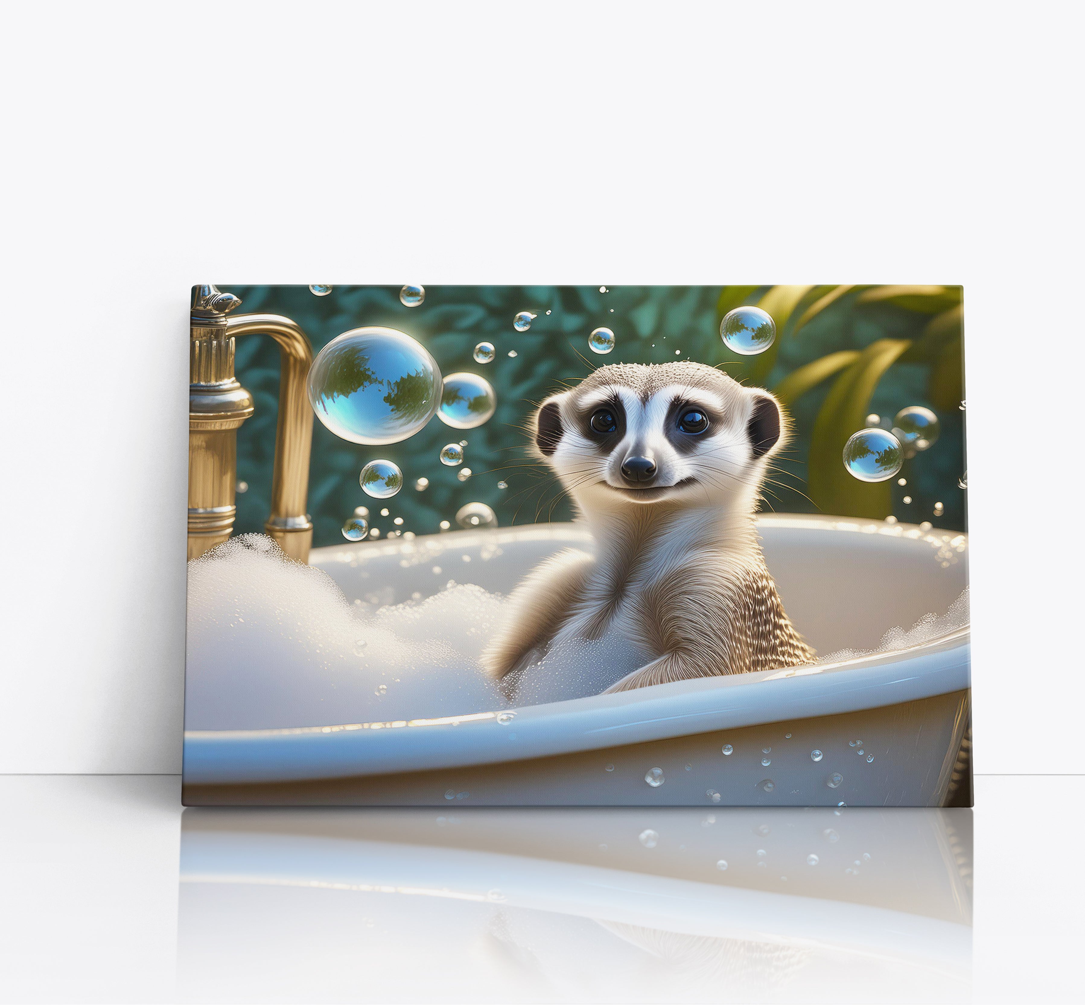 Cute Meerkat Sat In Bubble Bath Bathroom Wall Art