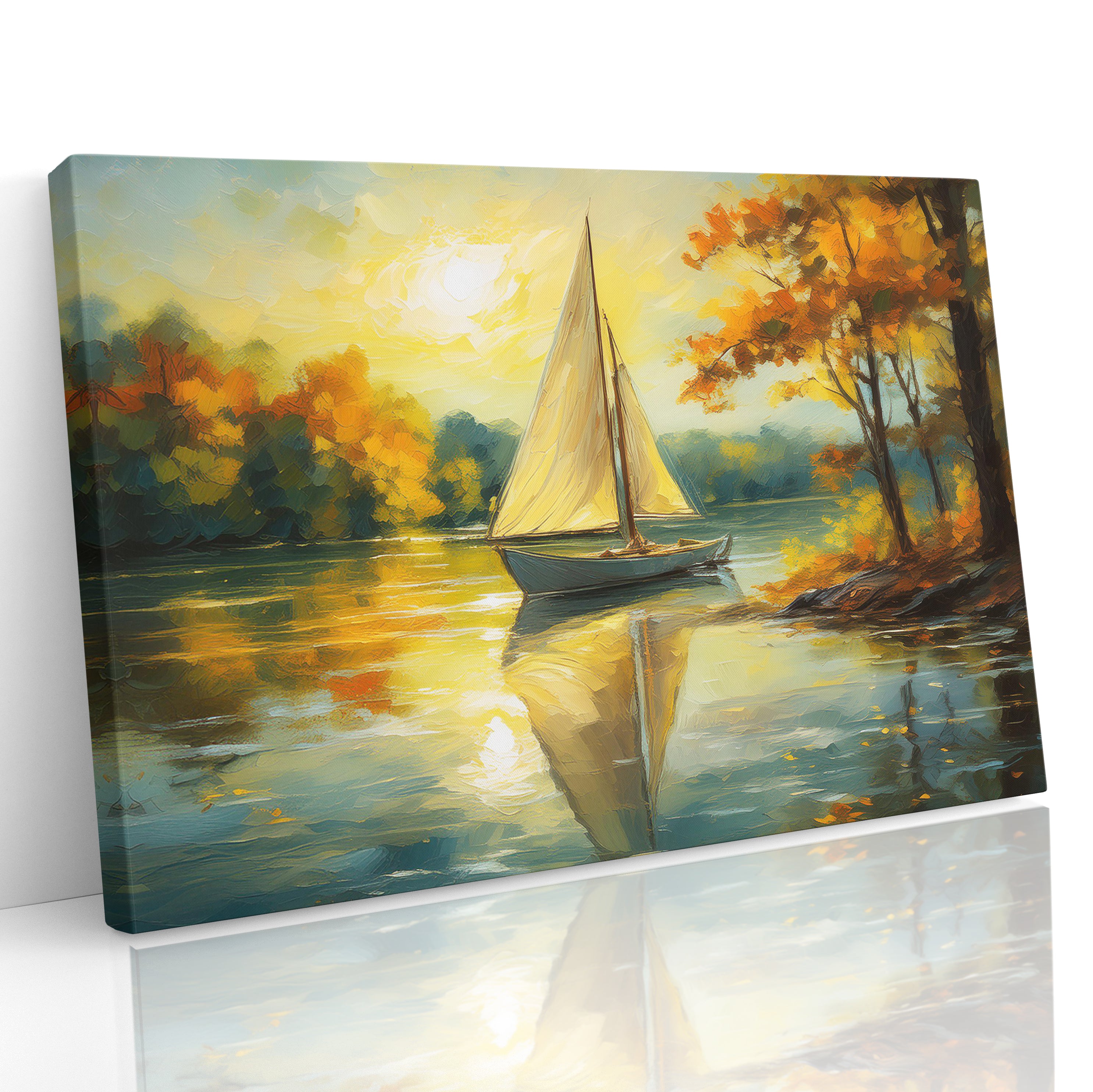 Scenic Sail Boat On Lake Canvas Print Wall Art