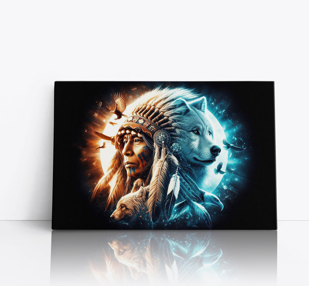 Native American, Wolf, Bear, Eagle Spirits Wall Art Canvas Print