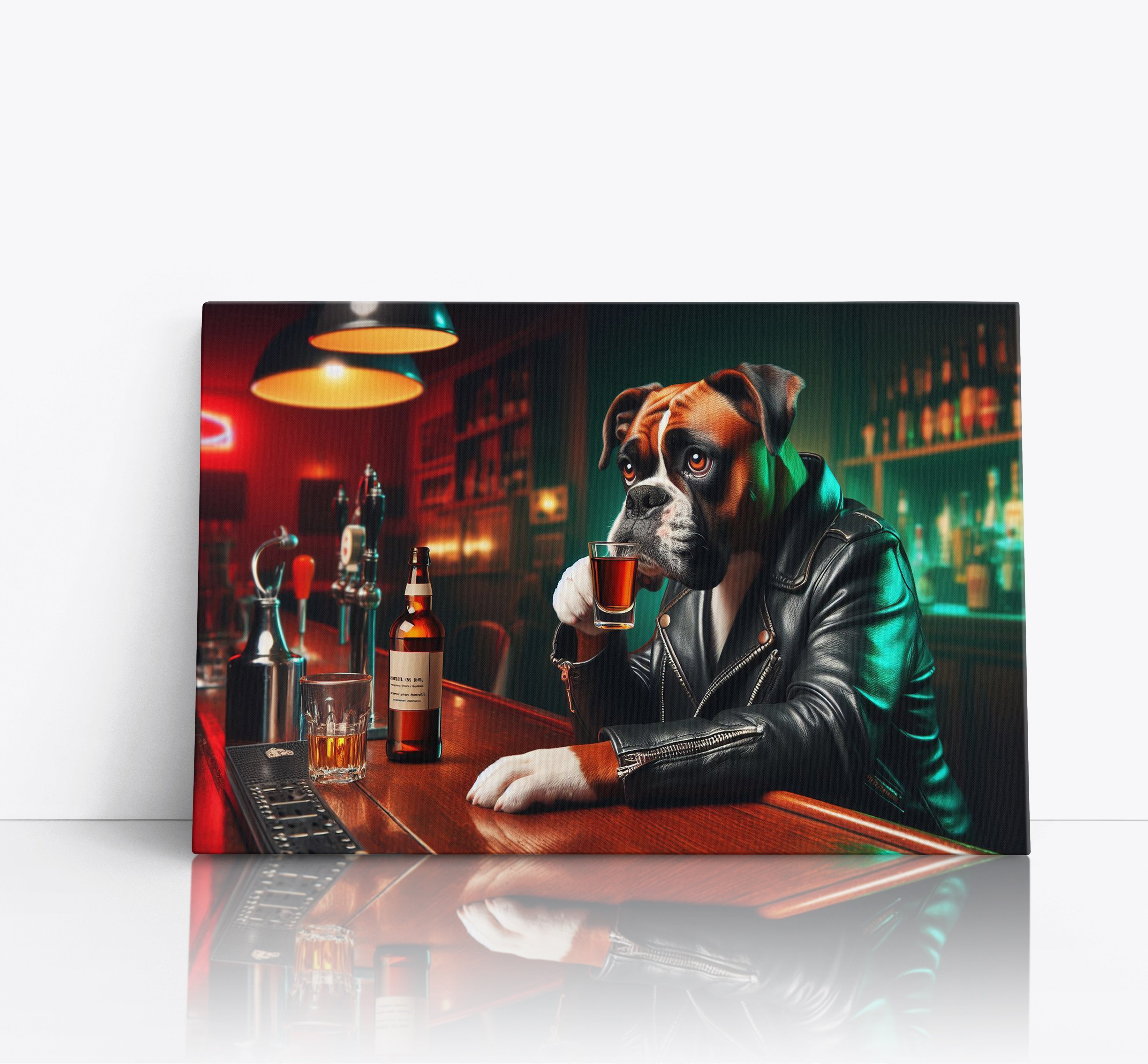 Boxer Dog Drinking Shots at a Bar Canvas Print Wall Art