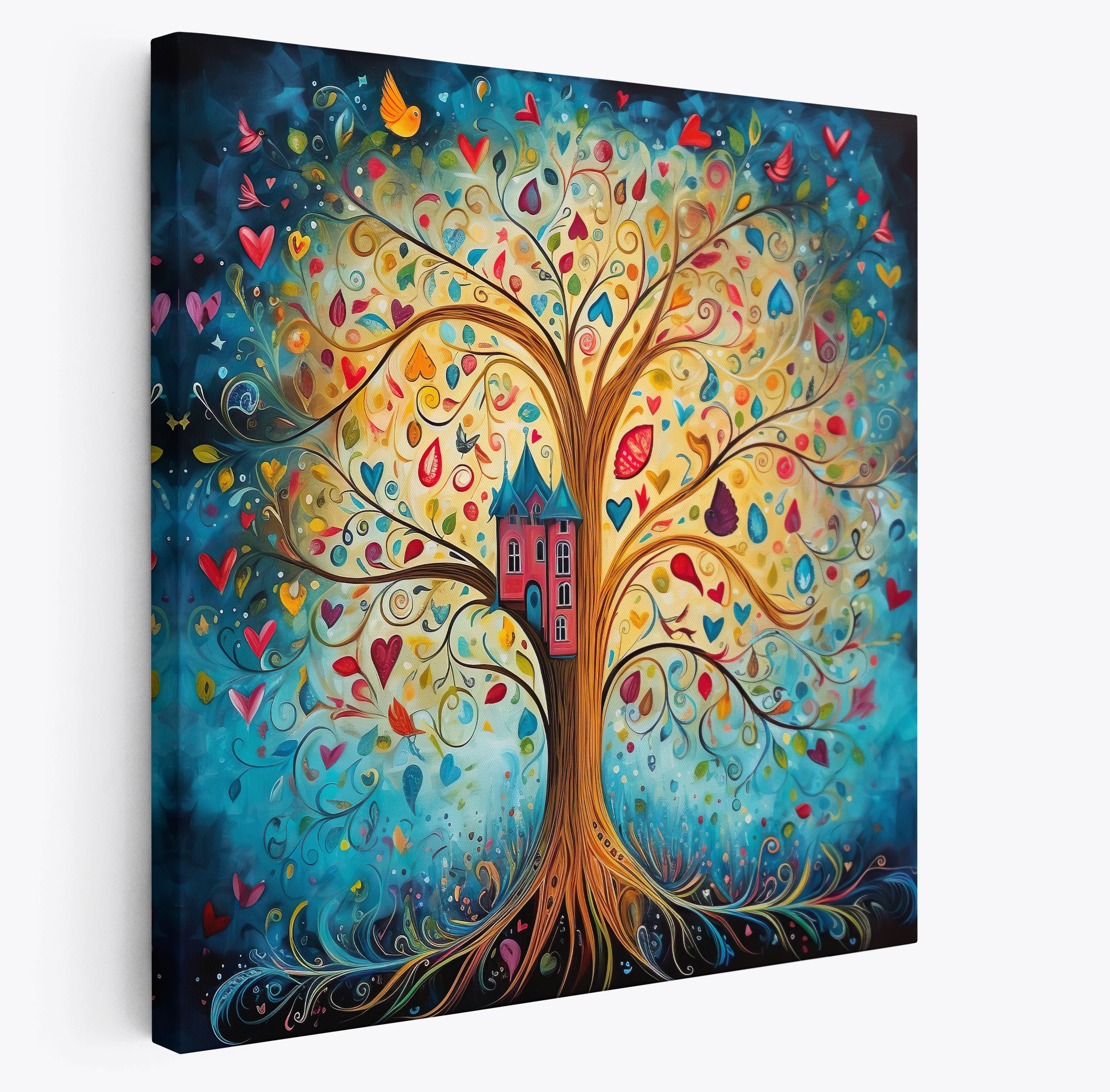 Colour Tree of Life Abstract Square Canvas Print Picture Modern Wall Art
