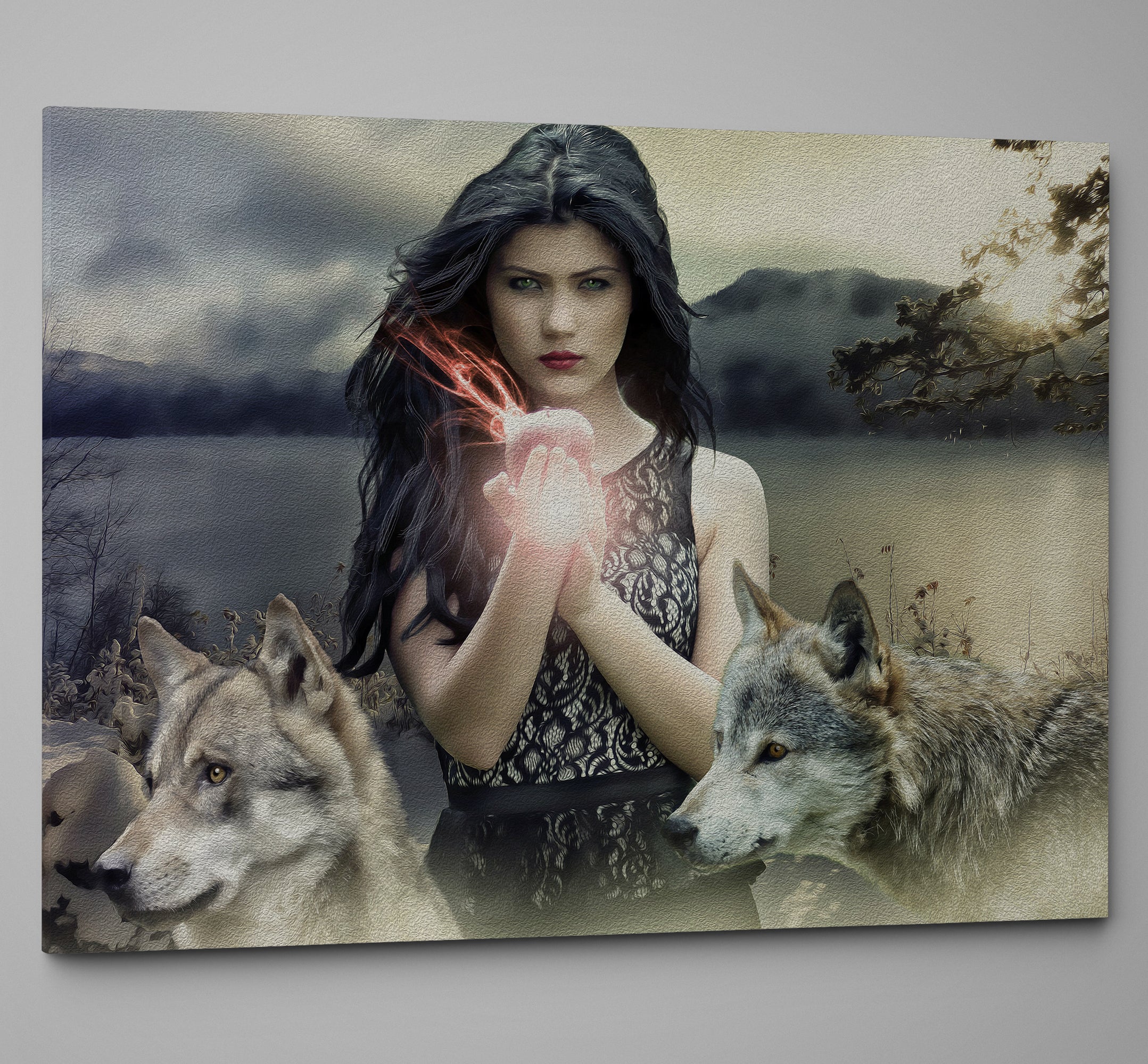 Fantasy Gothic Girl and Wolves Canvas Print Wall Art
