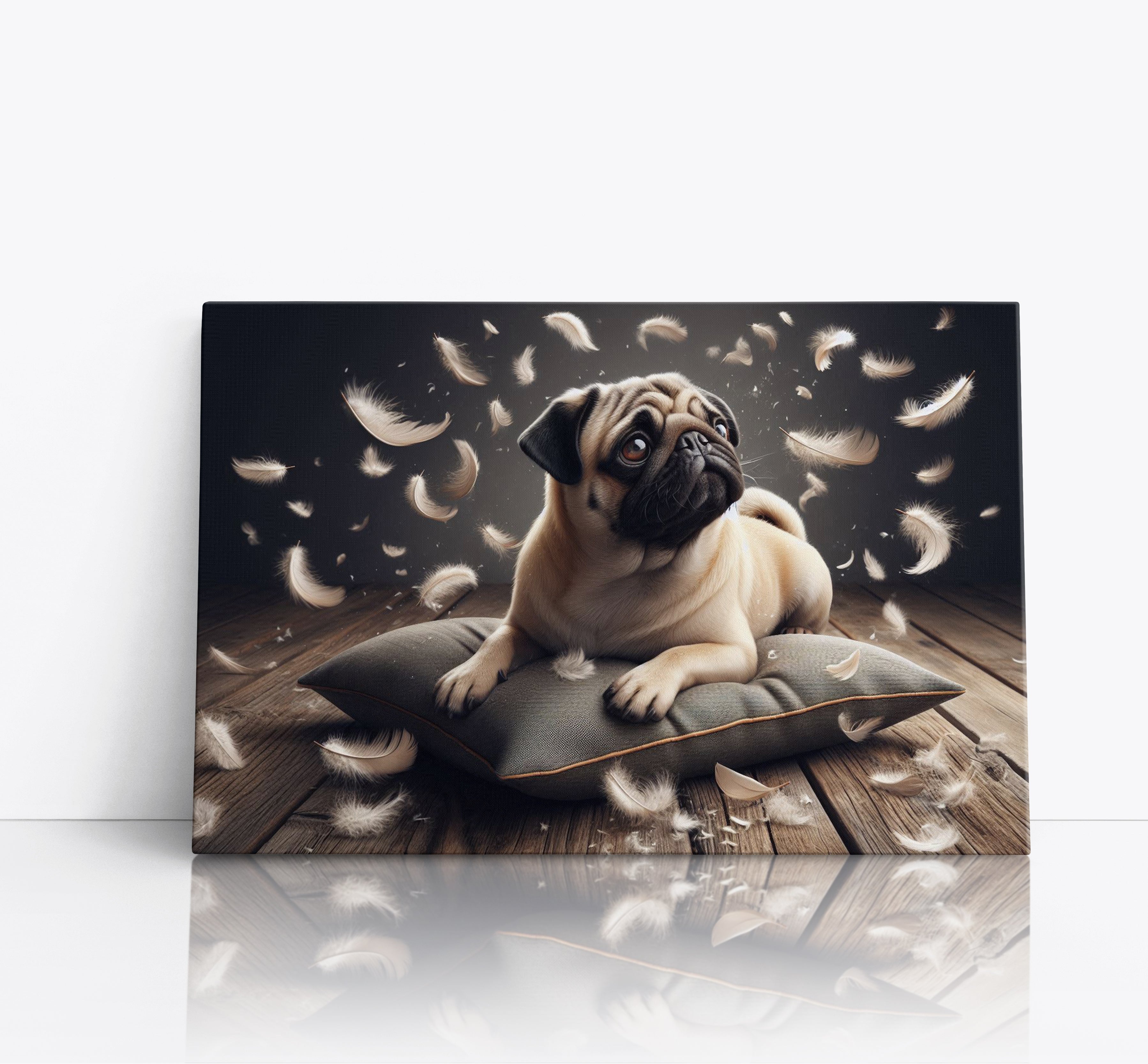 Cute Pug Dog Sat On Cushion Canvas Print Wall Art