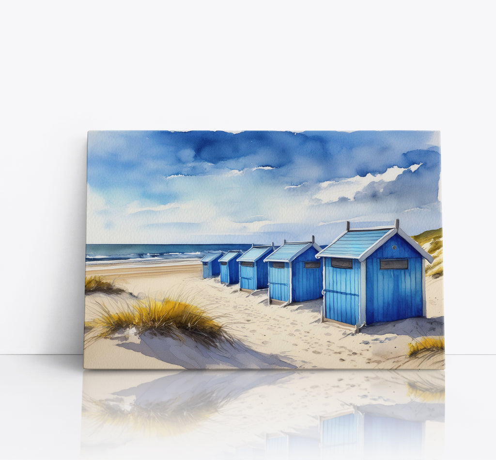 Blue Beach Huts Seaside Landscape Wall Art