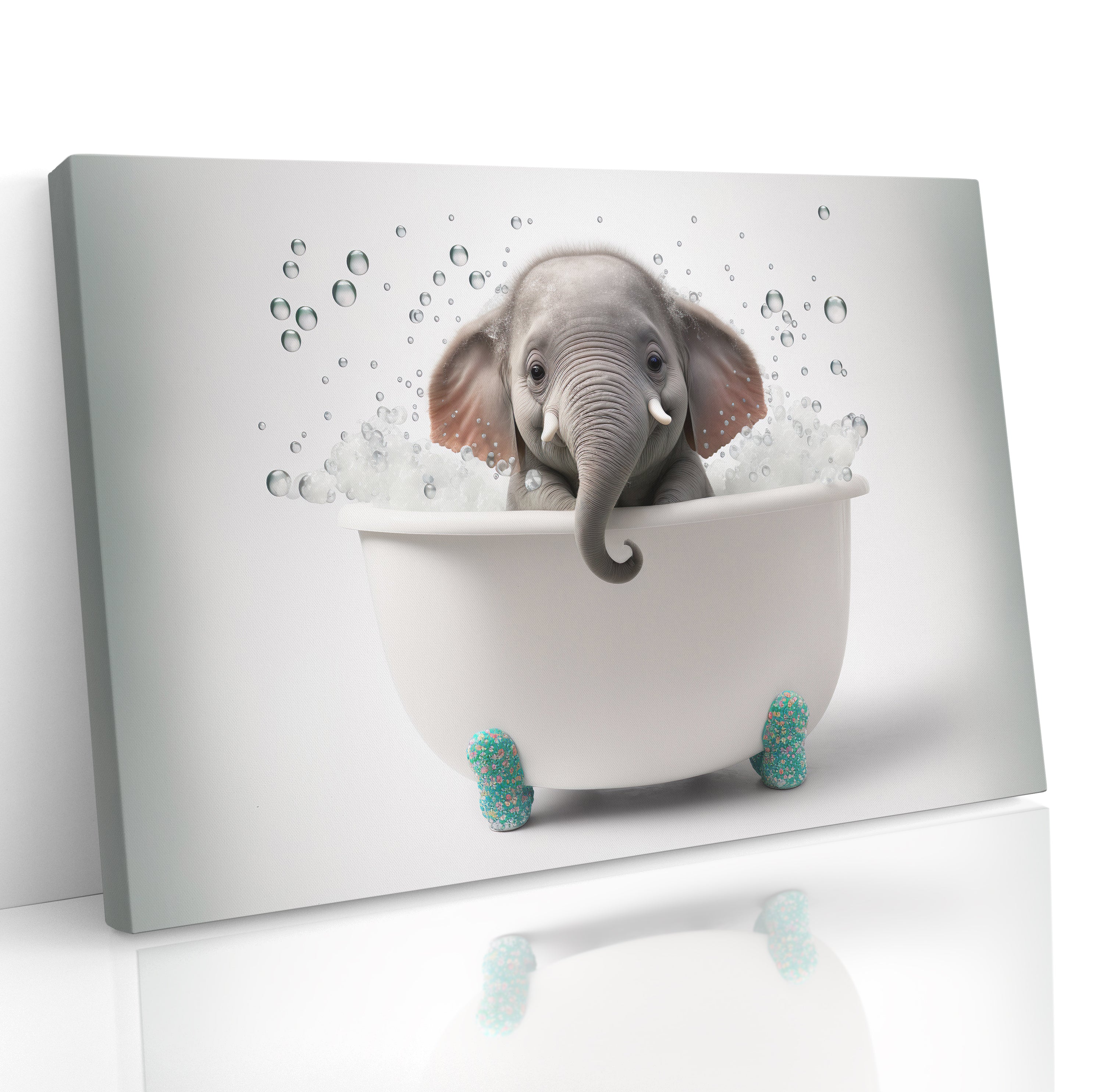 Cute Baby Elephant In a Bubble Bath Wall Art Canvas Print