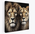 Majestic Lion and Lioness Big Cat Square Canvas Print Wall Art