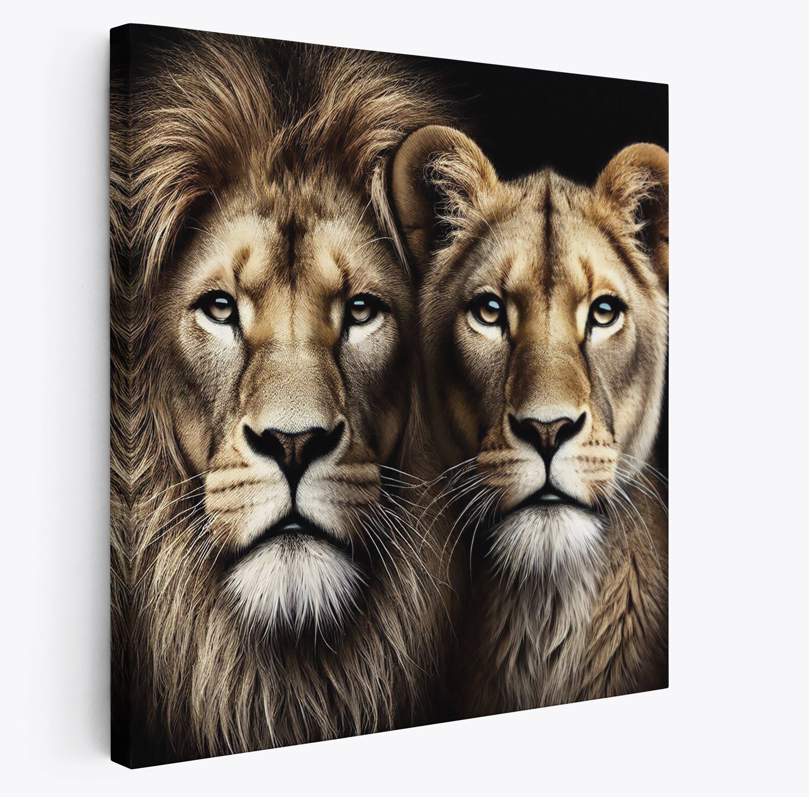 Majestic Lion and Lioness Big Cat Square Canvas Print Wall Art
