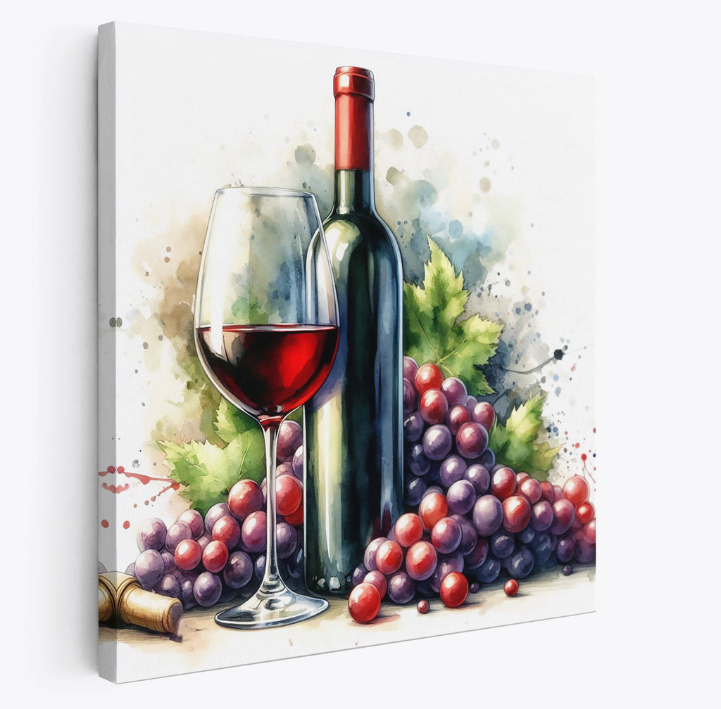 Red Wine Watercolour Style Square Canvas Print Wall Art