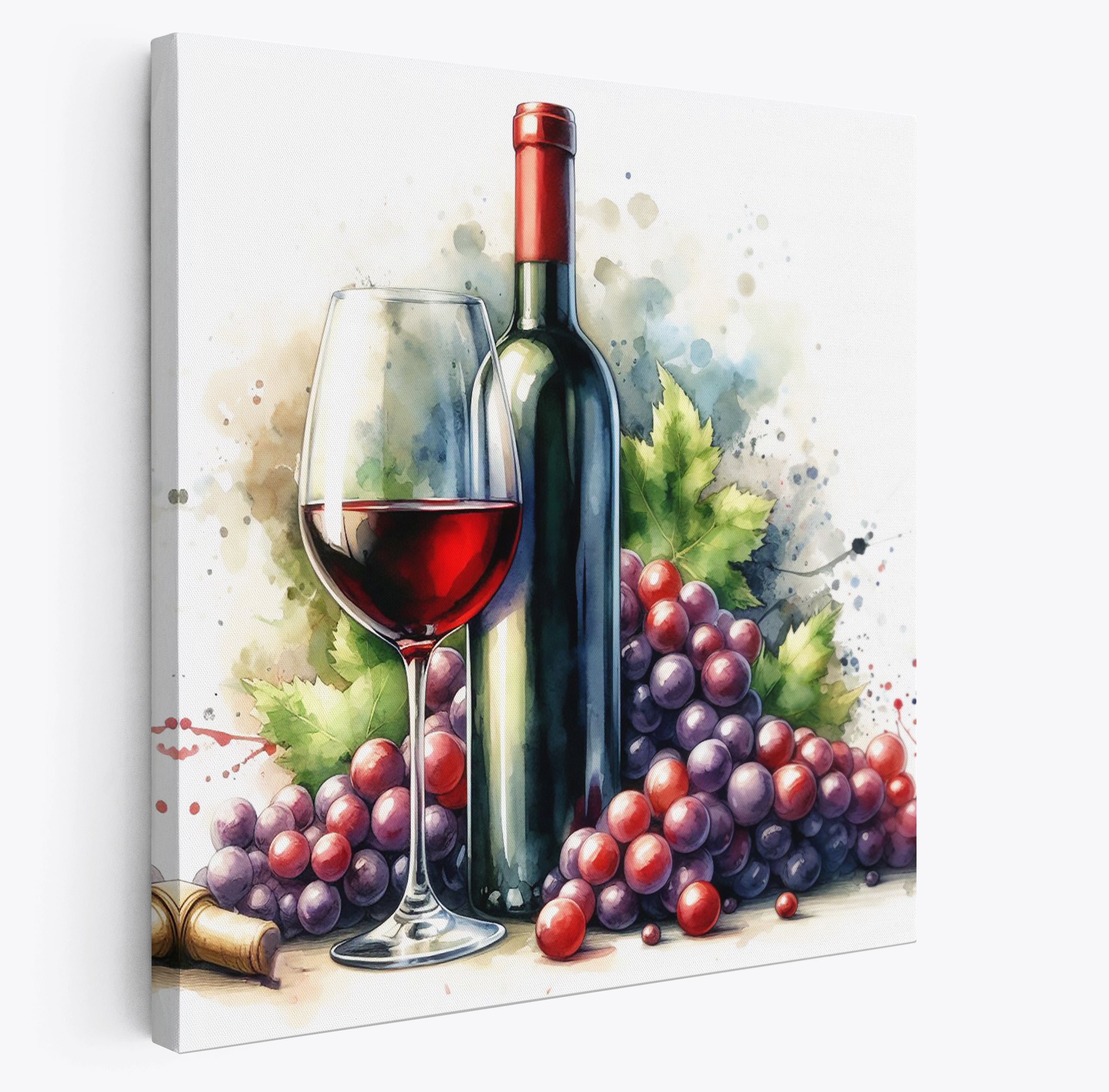 Red Wine Watercolour Style Square Canvas Print Wall Art