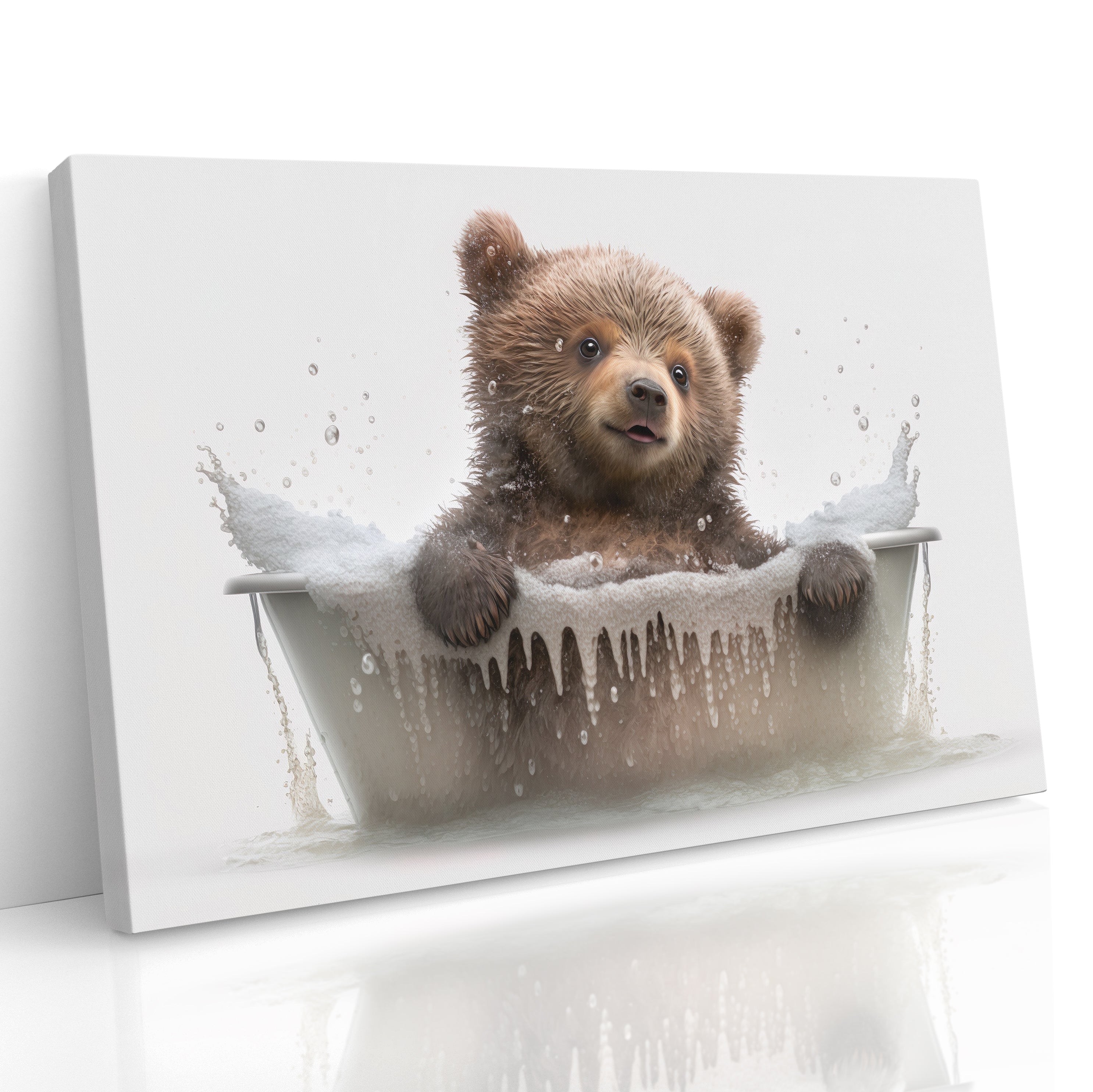 Cute Bear Cub In A Bubble Bath Canvas Print Wall Art