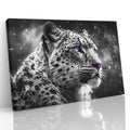 Black and White Big Cat Snow Leopard Face Wall Art Canvas Print