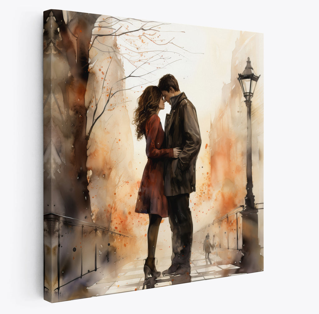 Couple Kissing Romantic Embrace Painting Canvas Wall Art Picture Print Poster