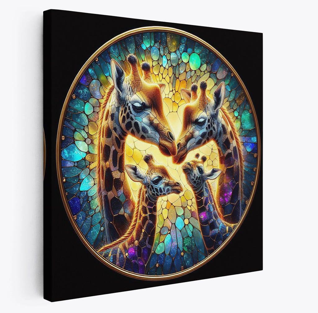 Giraffe Family Mosaic Square Canvas Print Wall Art or Poster Print