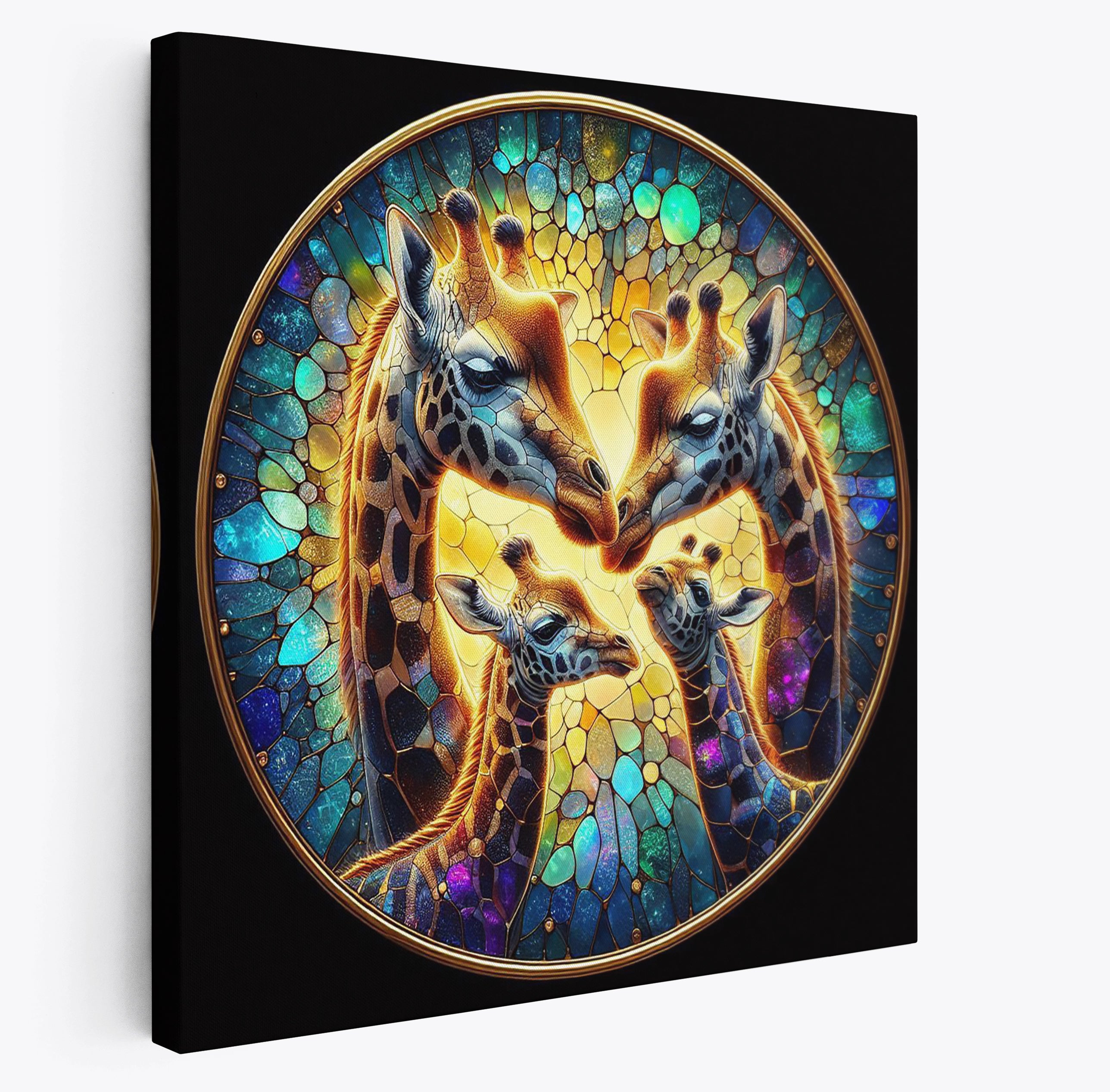 Giraffe Family Mosaic Square Canvas Print Wall Art or Poster Print