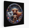 Highland Cow Family Mosaic Square Canvas Print Wall Art or Poster Print
