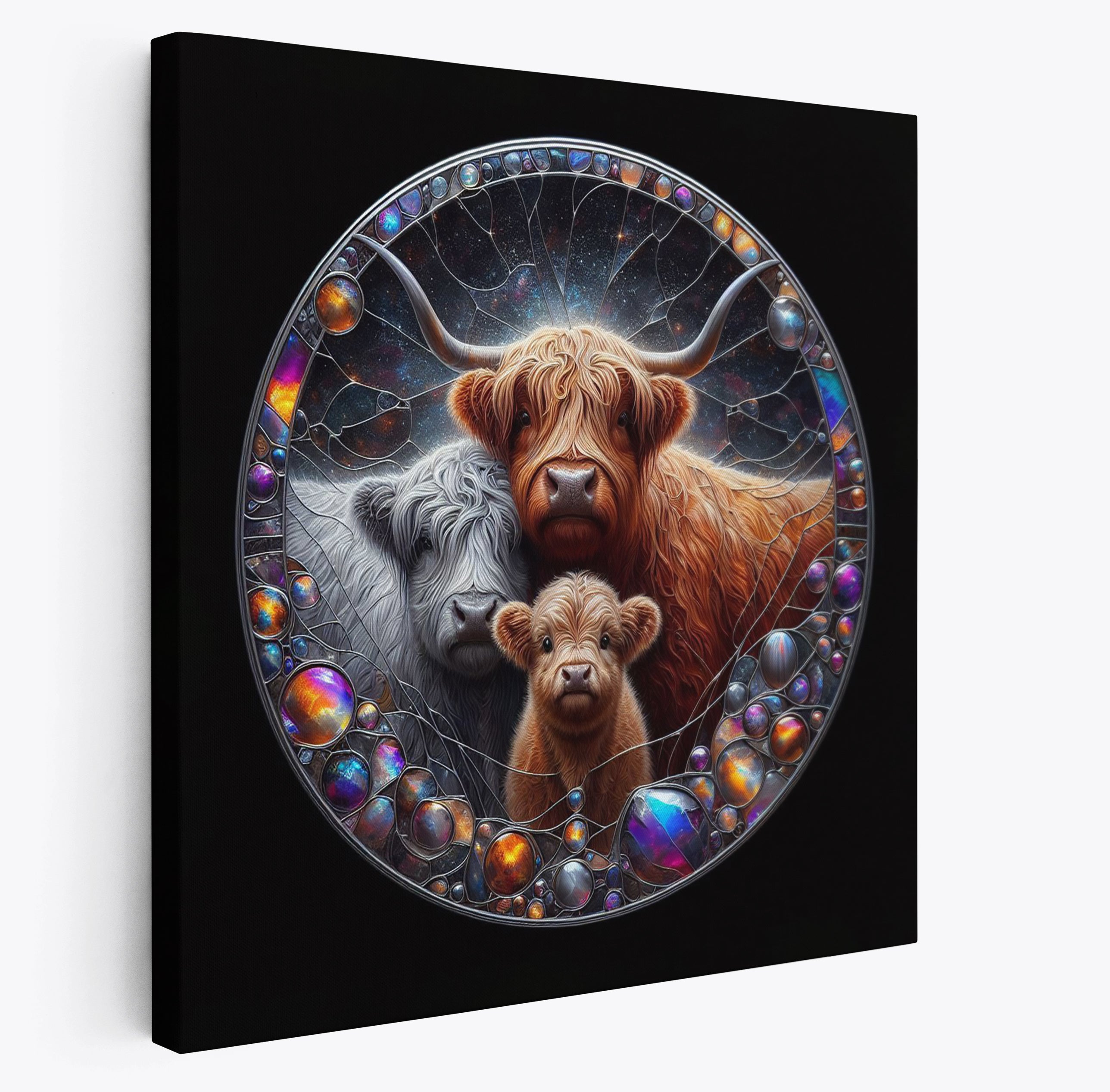 Highland Cow Family Mosaic Square Canvas Print Wall Art or Poster Print