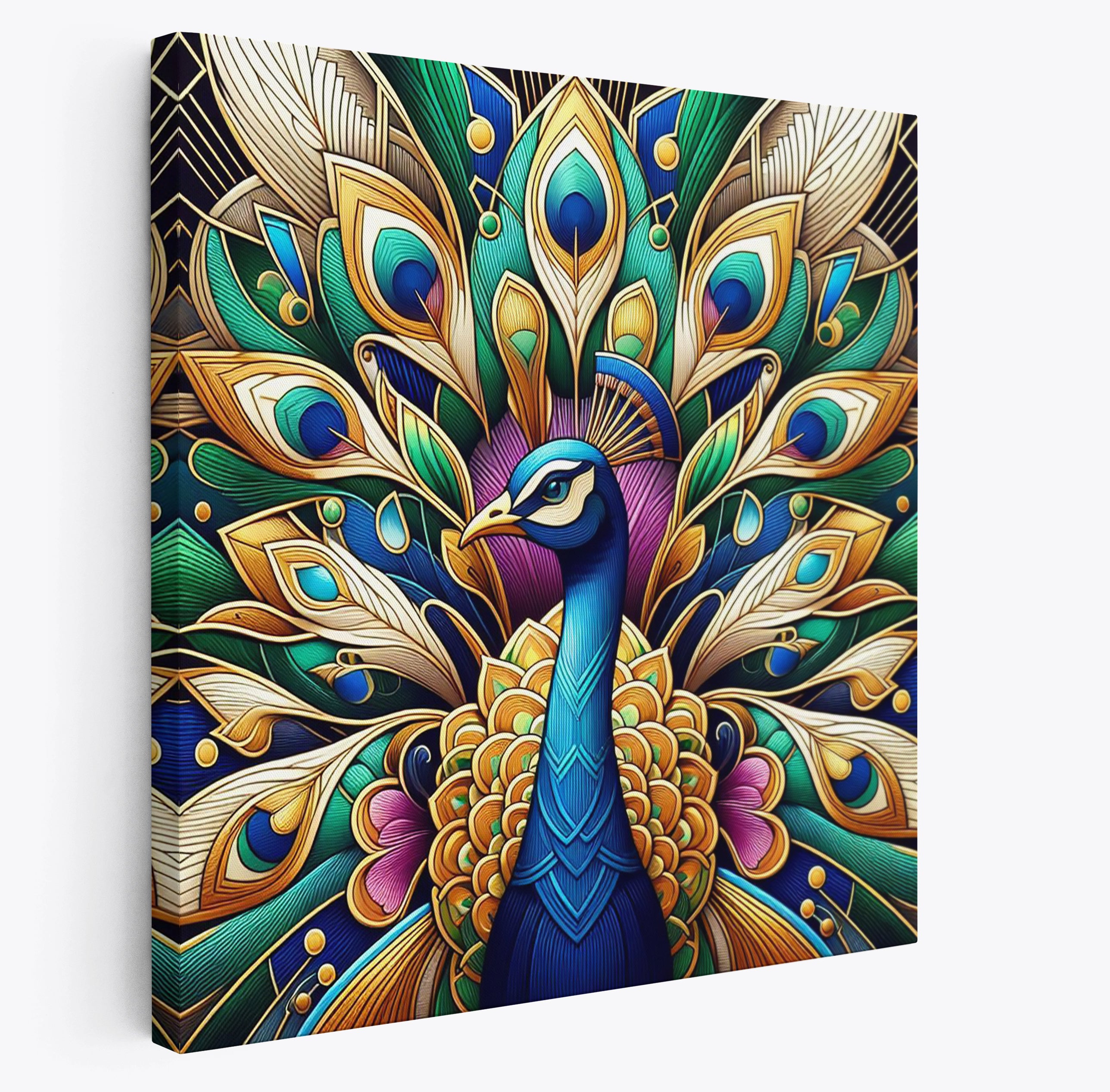 Beautiful Peacock Art Deco Square Wall Art Print