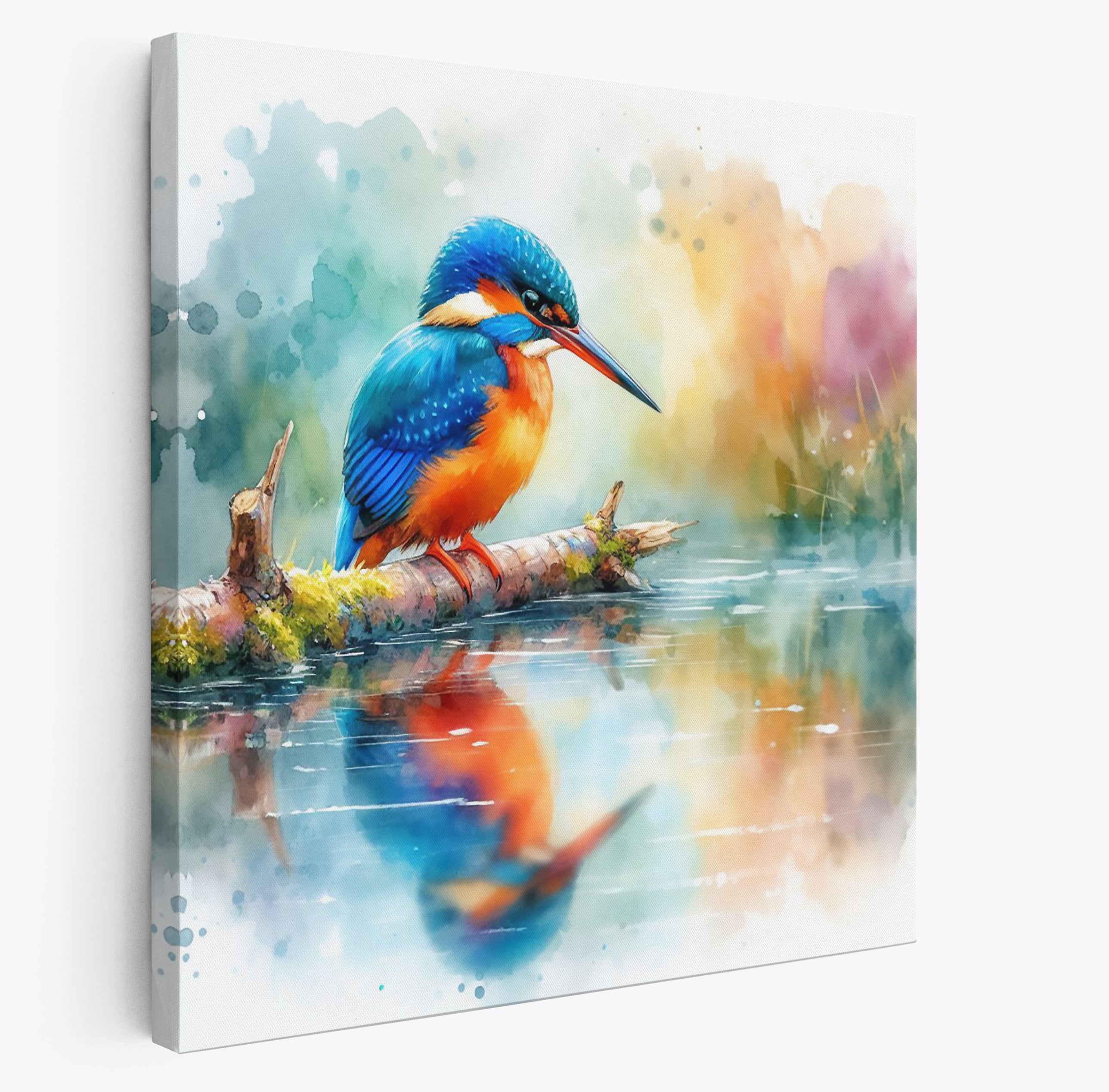 Kingfisher By the River Nature Canvas Wall Art Print