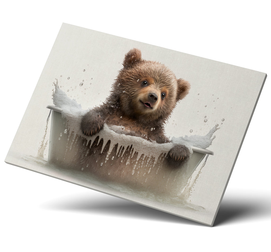 Cute Bear Cub In A Bubble Bath Canvas Print Wall Art