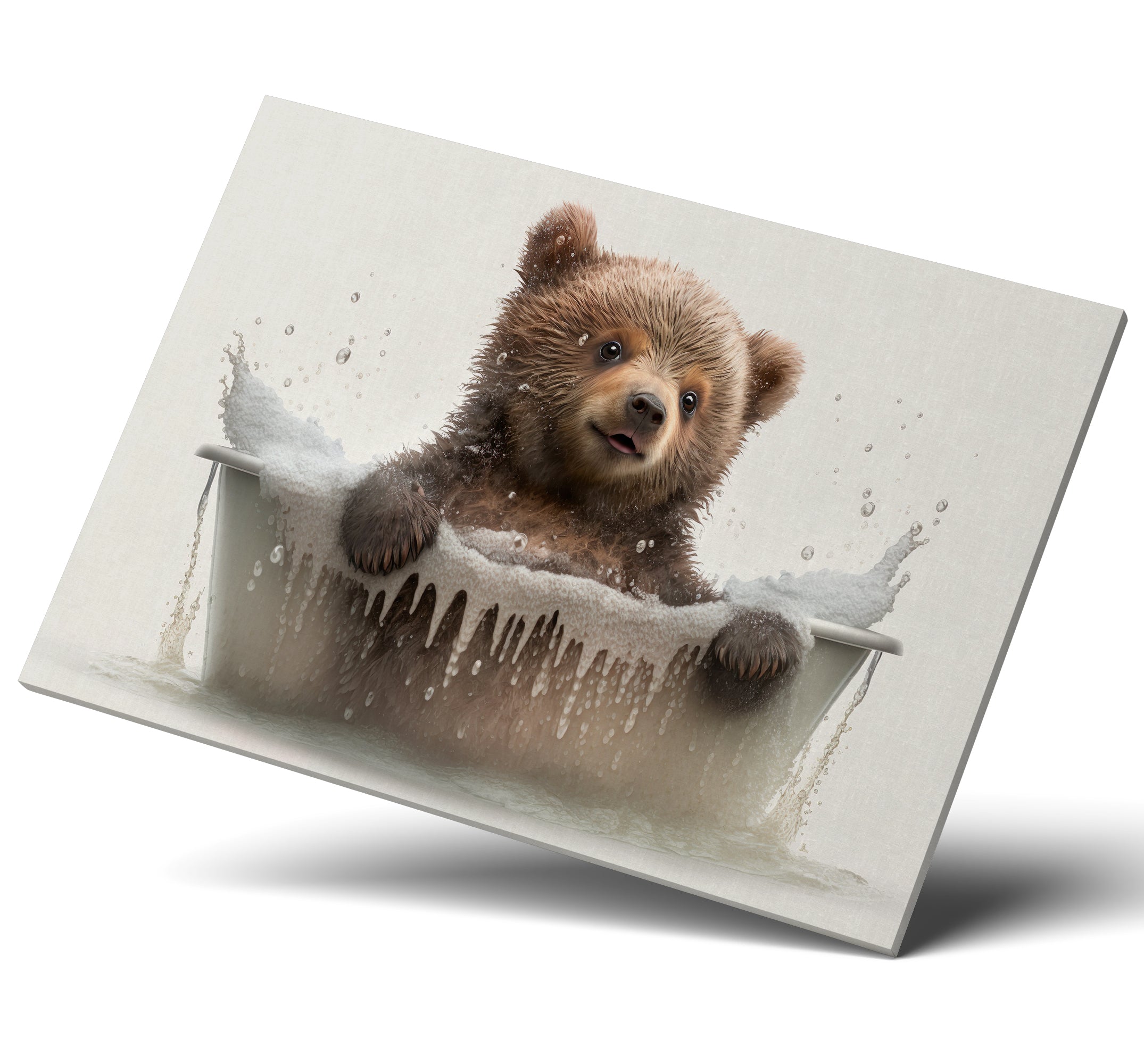 Cute Bear Cub In A Bubble Bath Canvas Print Wall Art