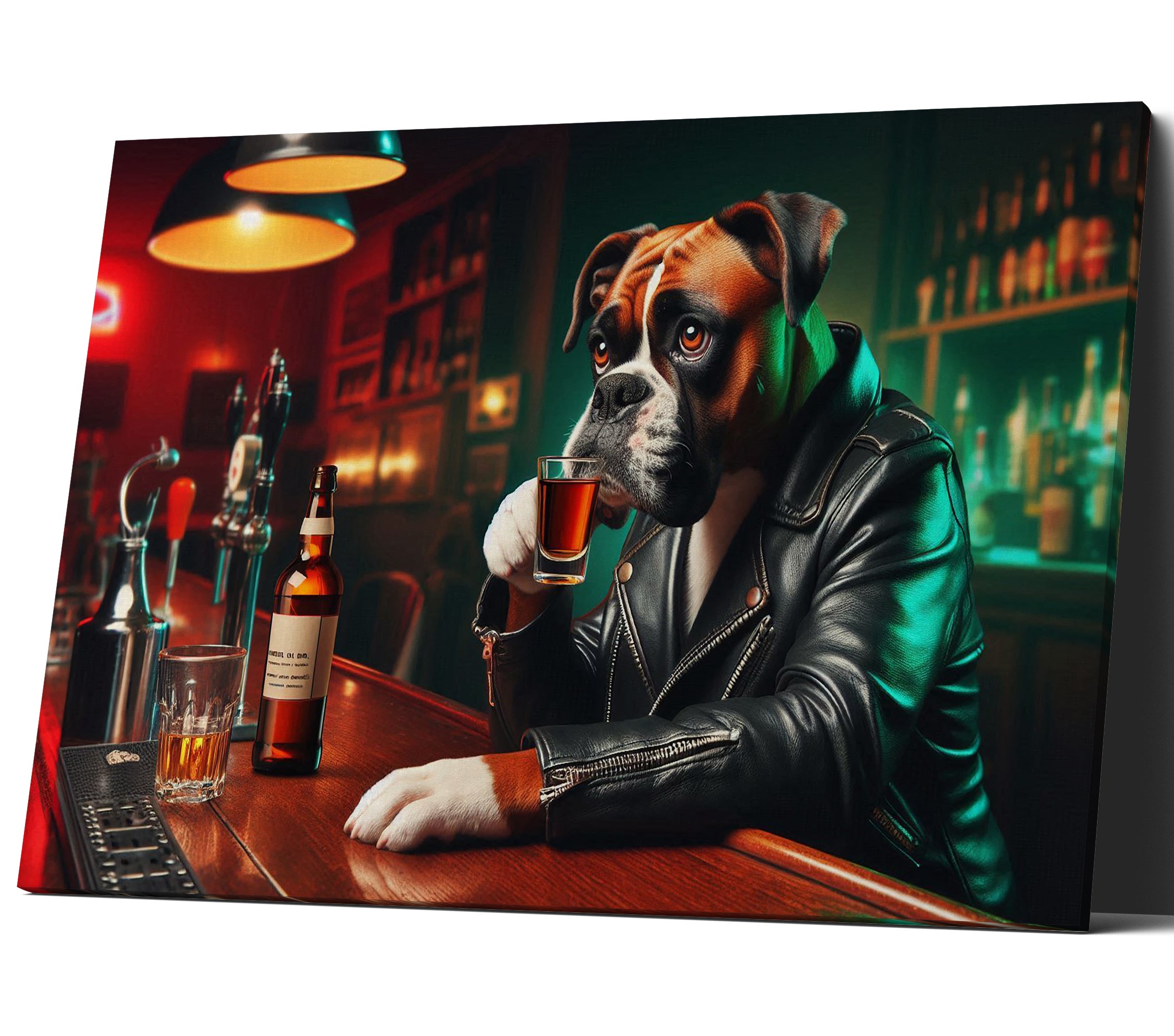 Boxer Dog Drinking Shots at a Bar Canvas Print Wall Art