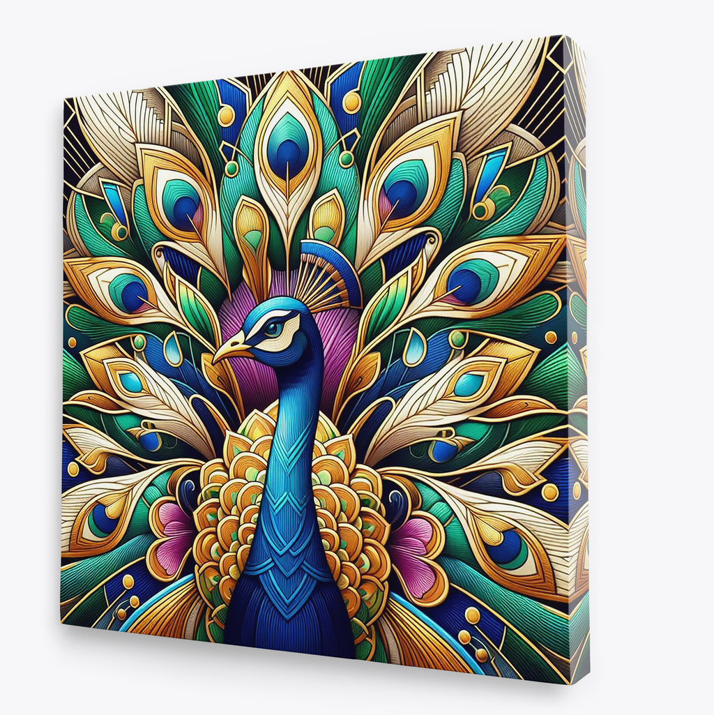 Beautiful Peacock Art Deco Square Wall Art Print